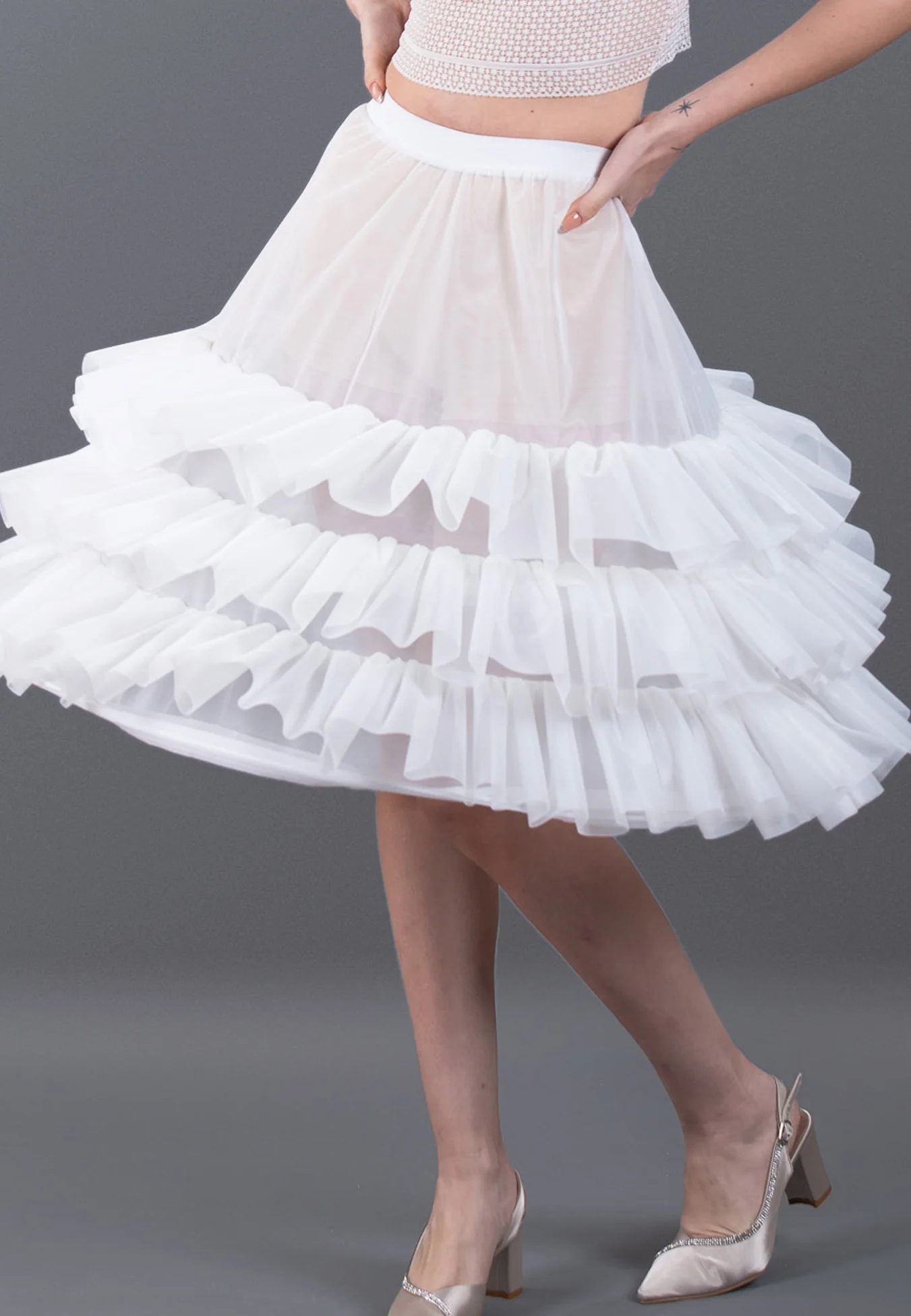 2 Hoops Tulle With Flounce A-line Petticoat abttr232 - Image 2