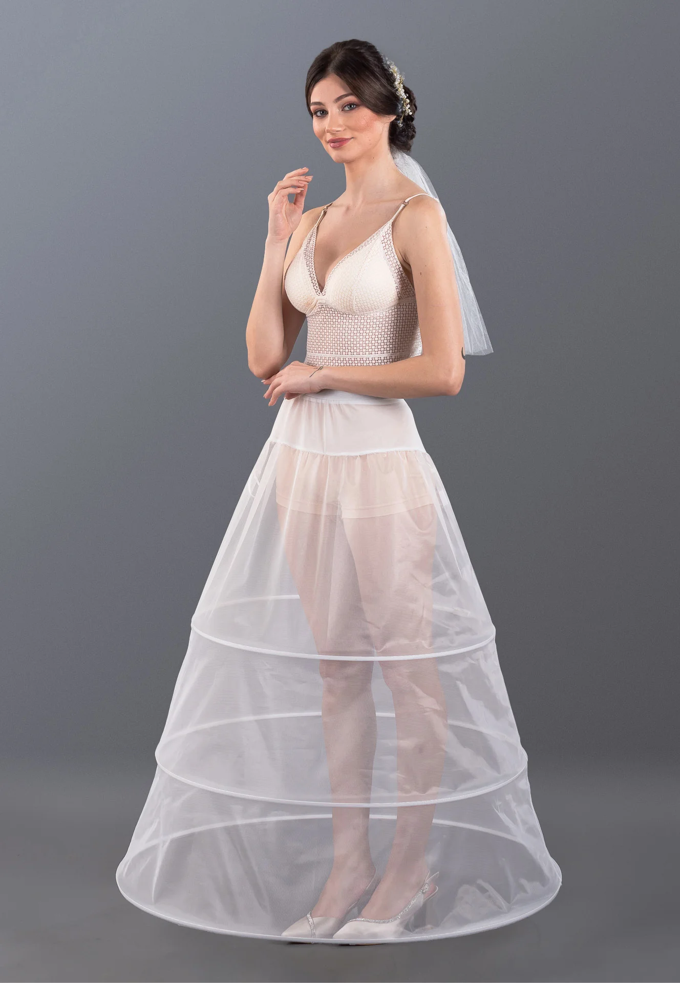 3 Hoops Tulle Without Flounce A-line Petticoat abtks243
