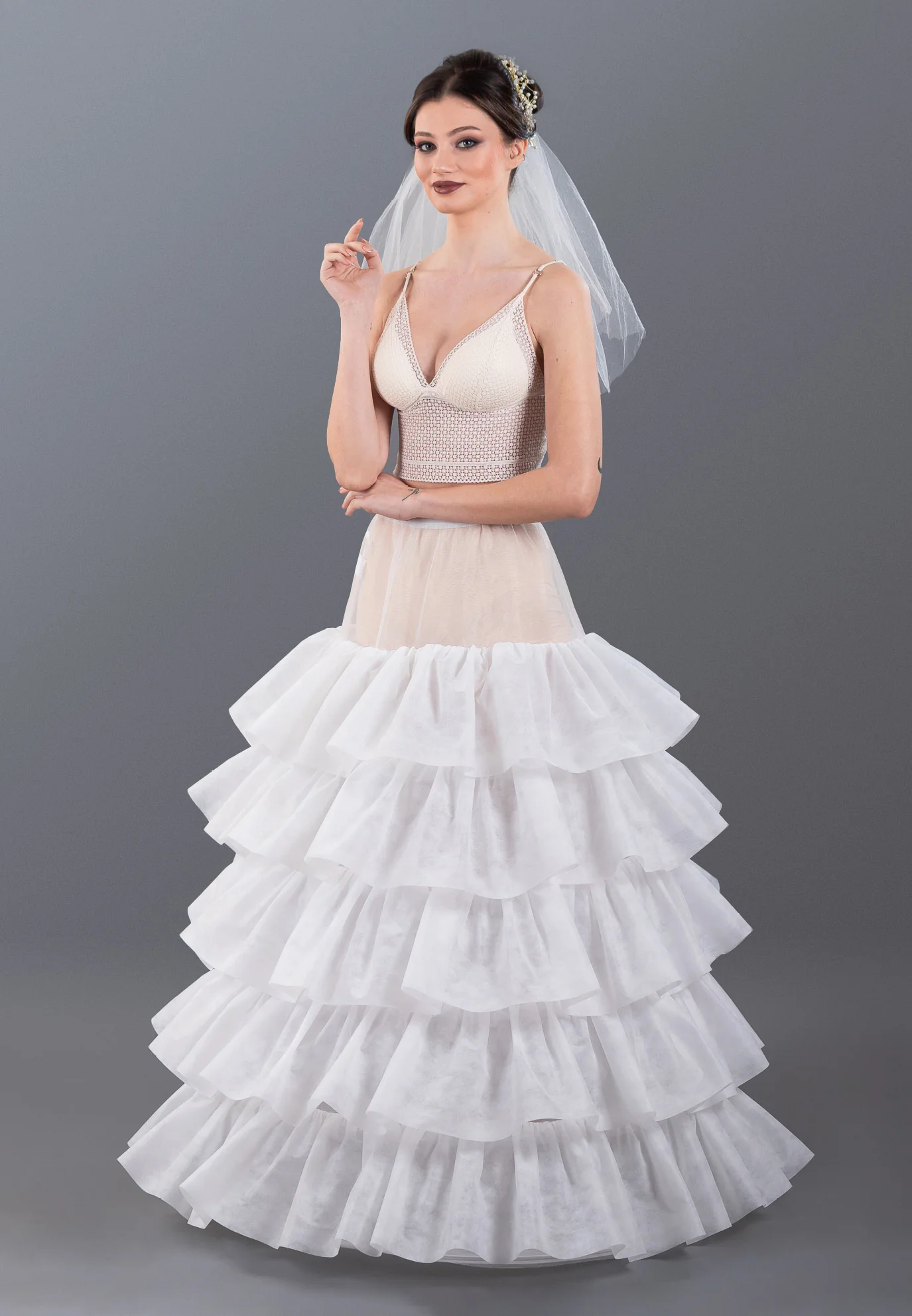 5 Hoops Tulle With Flounce A-line Petticoat abtns265