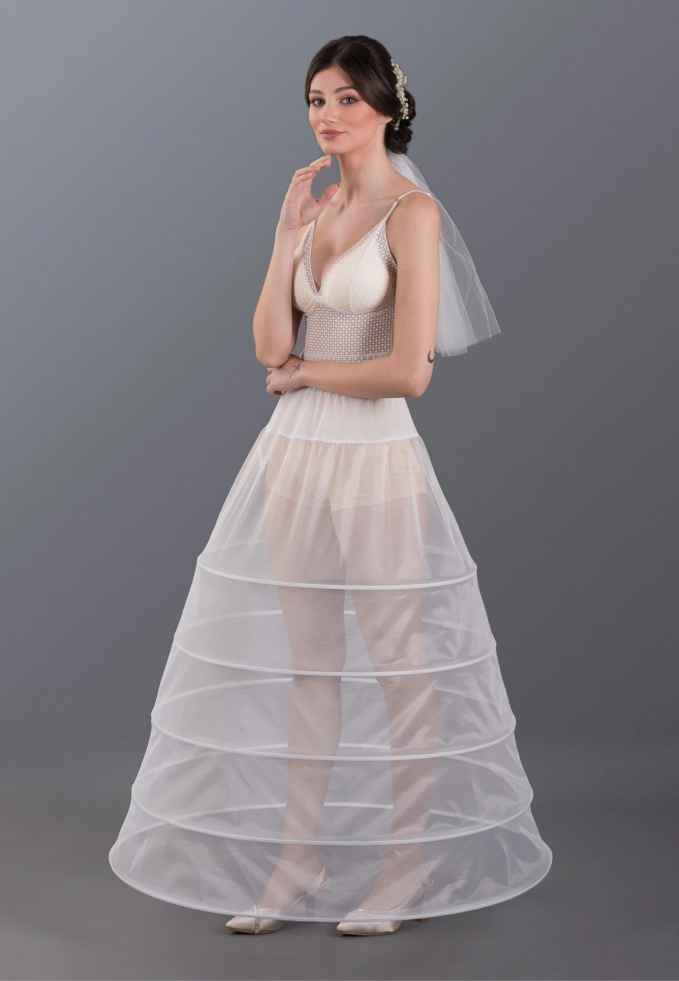 5 Hoops Tulle Without Flounce A-line Petticoat abtks285