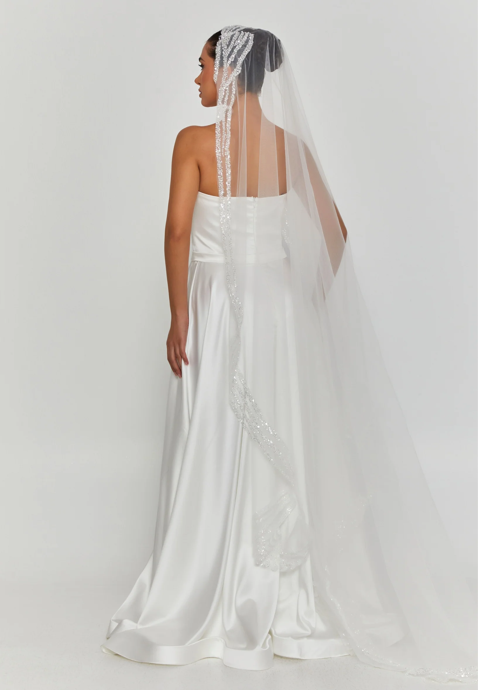 Beaded Section Single Tier Tulle Veil aba24-36 - Image 2