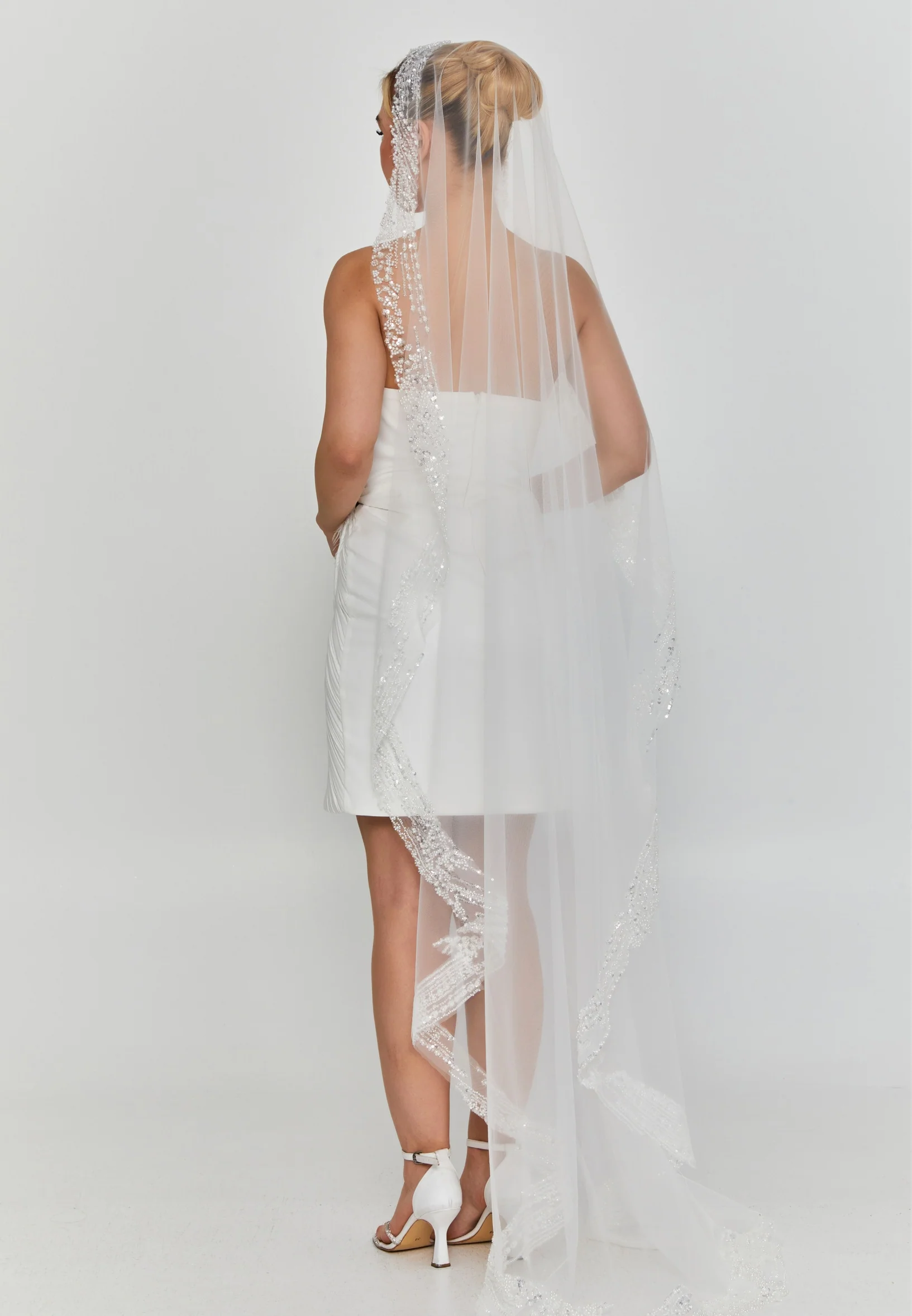 Beaded Section Single Tier Tulle Veil aba24-43 - Image 2