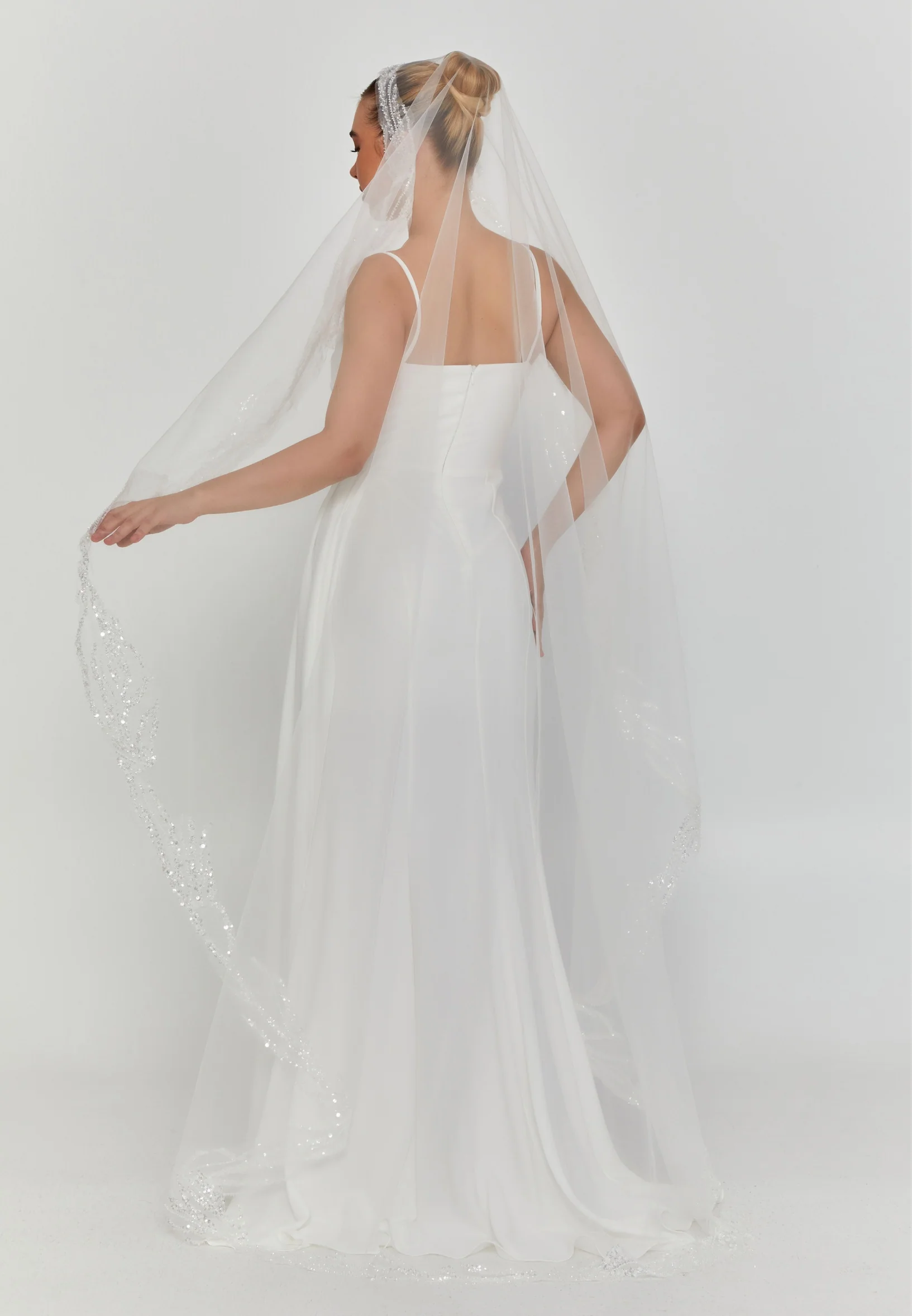 Beaded Section Single Tier Tulle Veil aba24-46 - Image 2