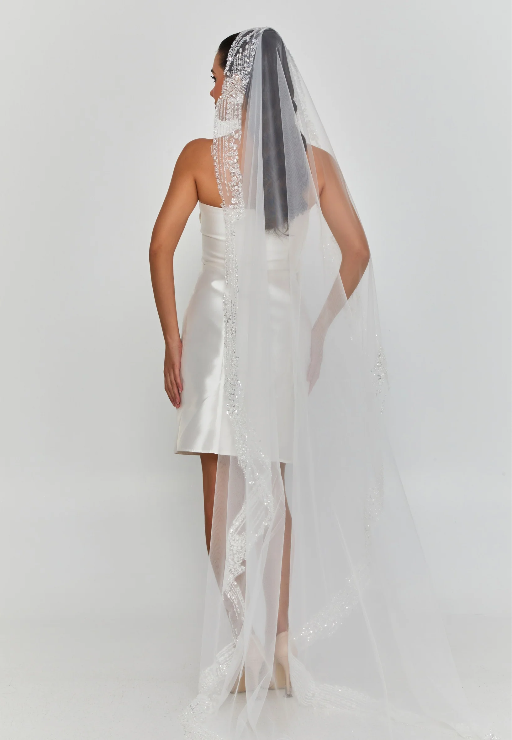 Beaded Section Single Tier Tulle Veil aba24-48 - Image 2