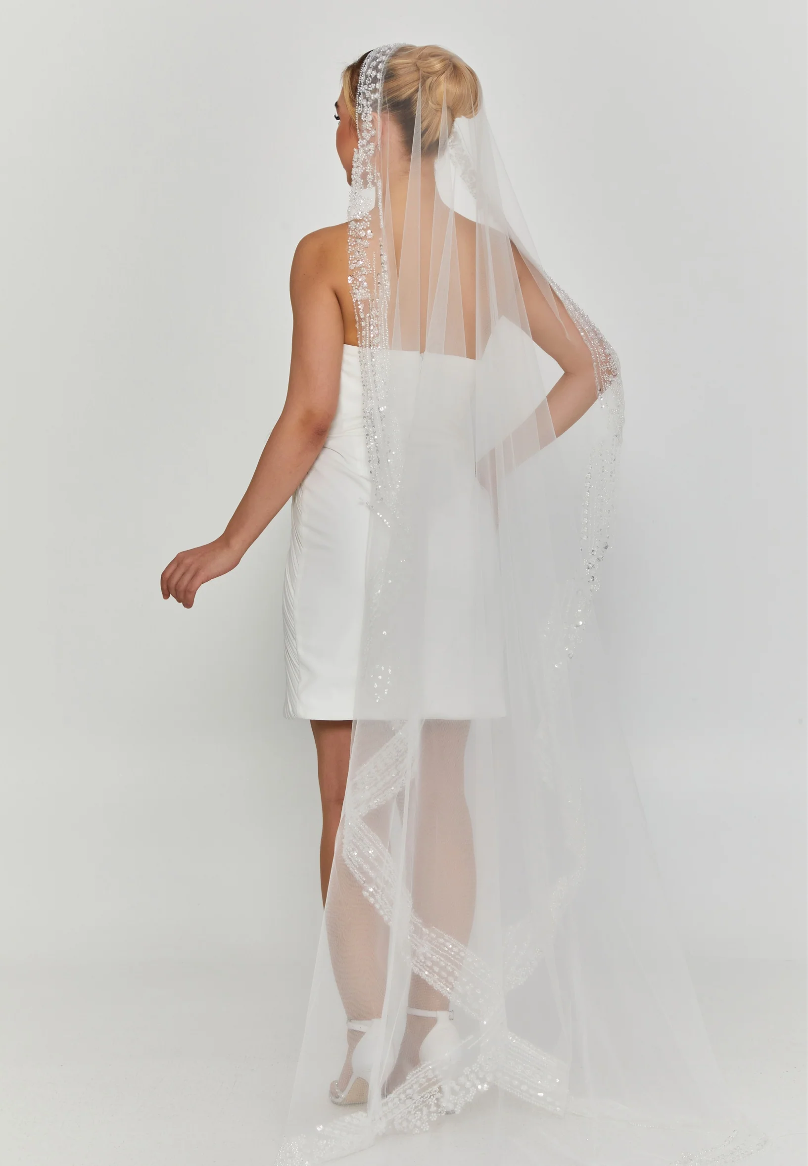 Beaded Section Single Tier Tulle Veil aba24-55 - Image 2