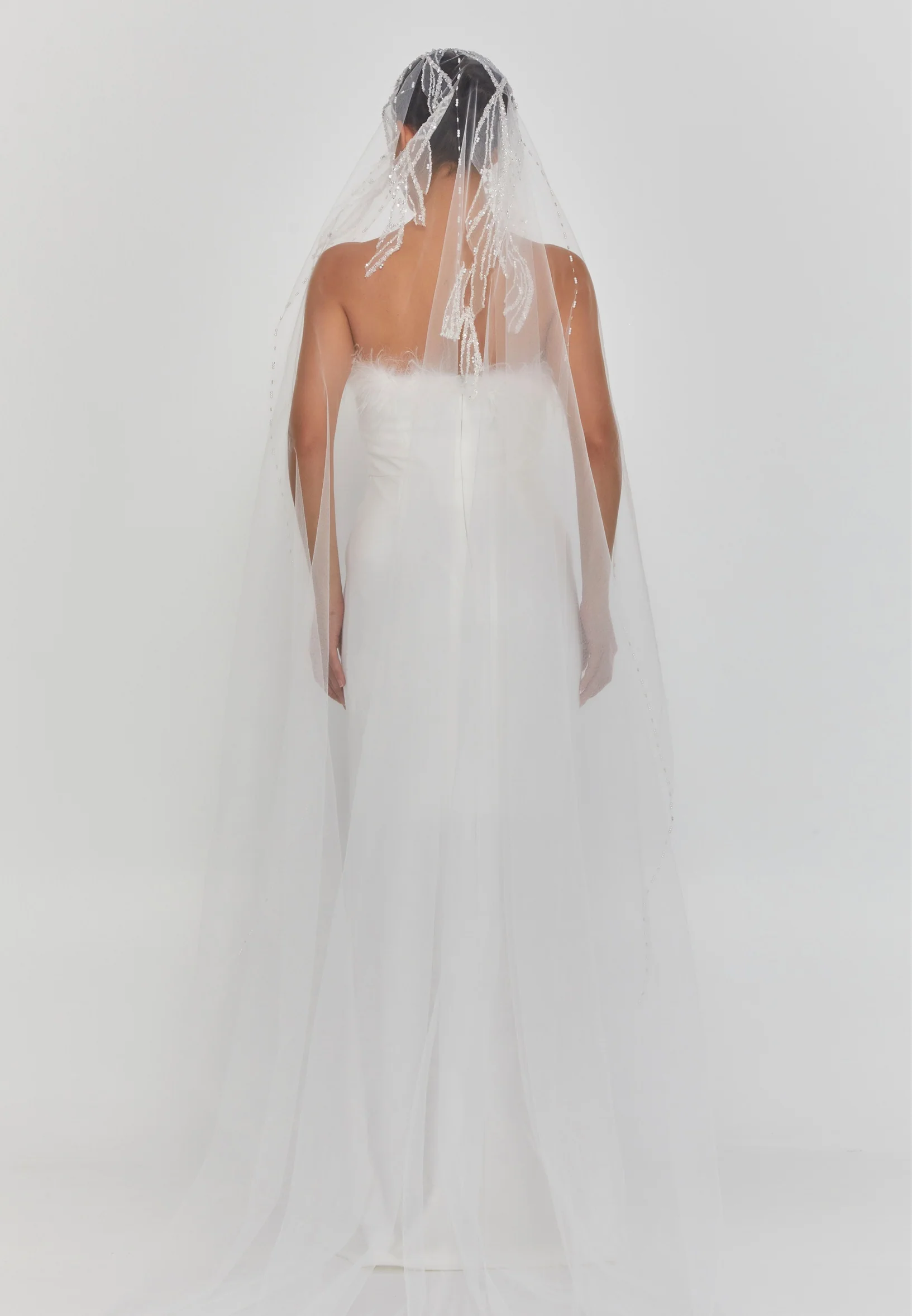 Beaded Section Single Tier Tulle Veil aba24-59 - Image 2