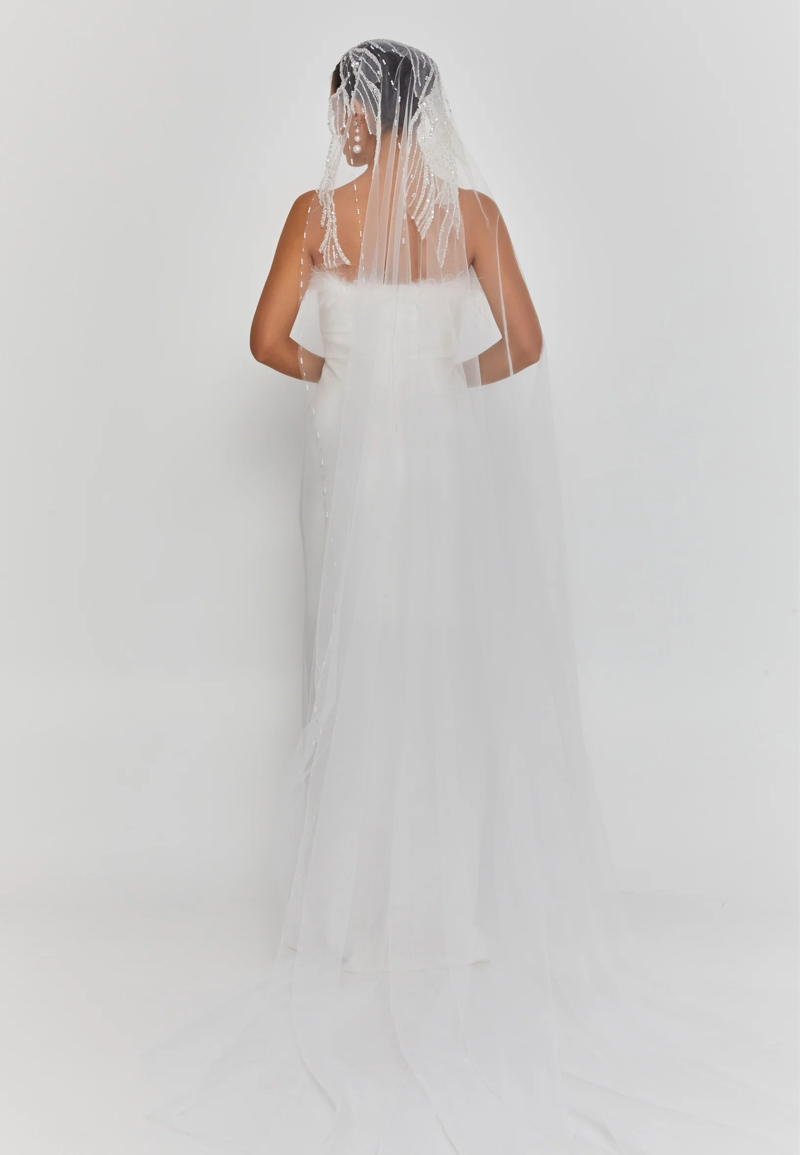 Beaded Section Single Tier Tulle Veil aba24-65 - Image 2