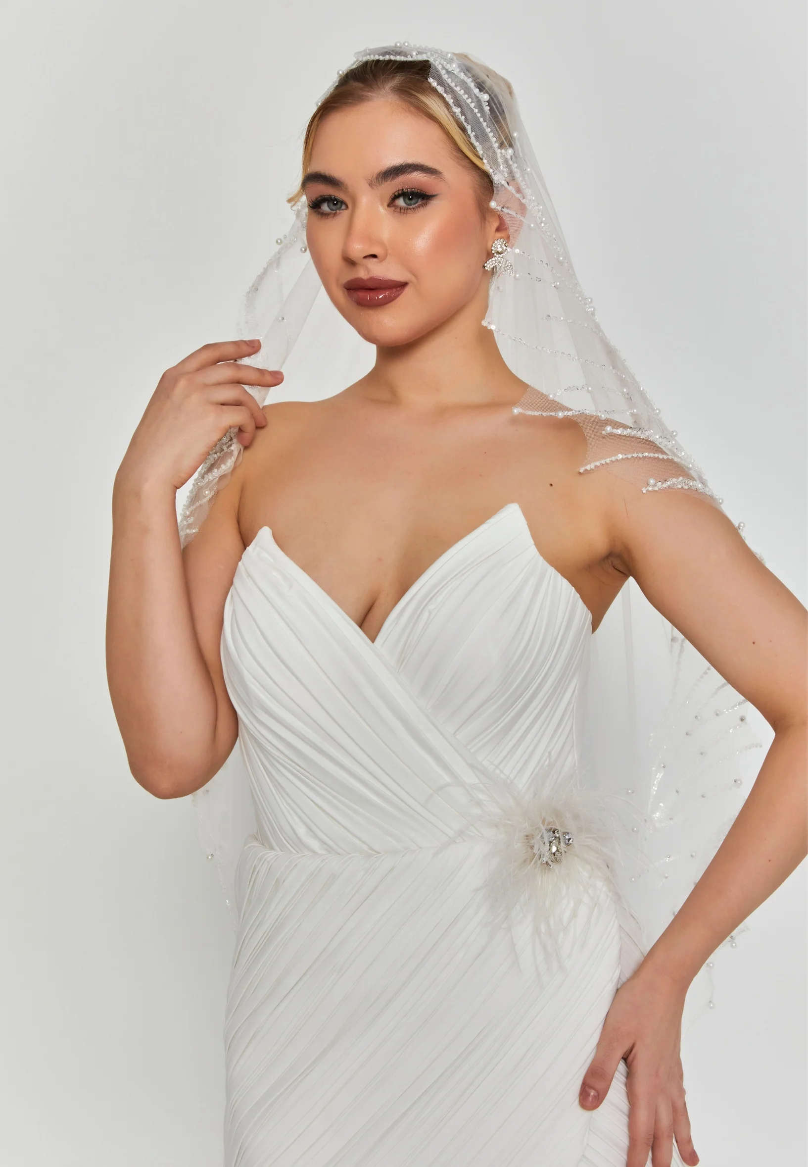 Beaded Section Single Tier Tulle Veil aba2405055 - Image 4