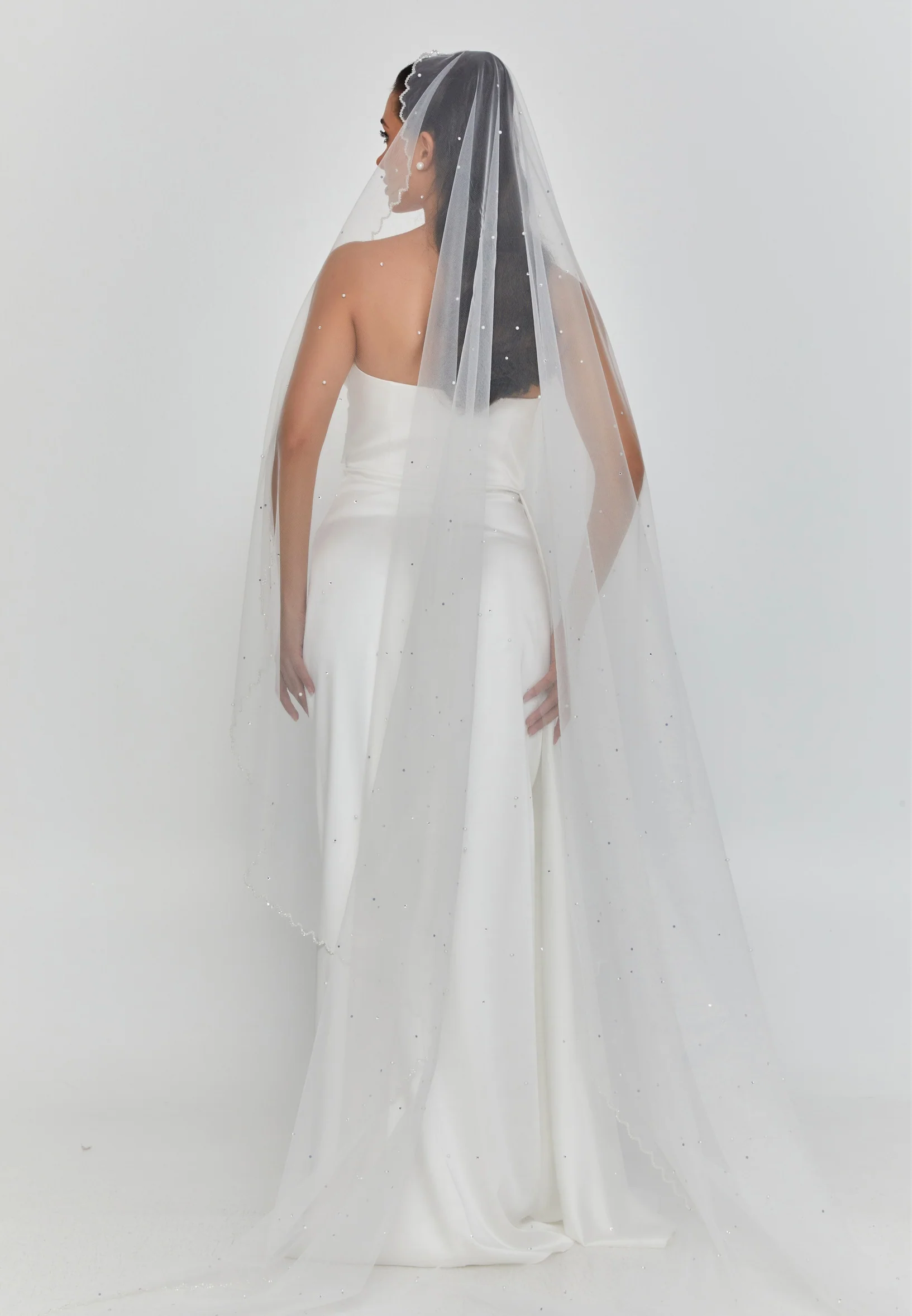 Beaded Section Single Tier Tulle Veil aba270 - Image 2