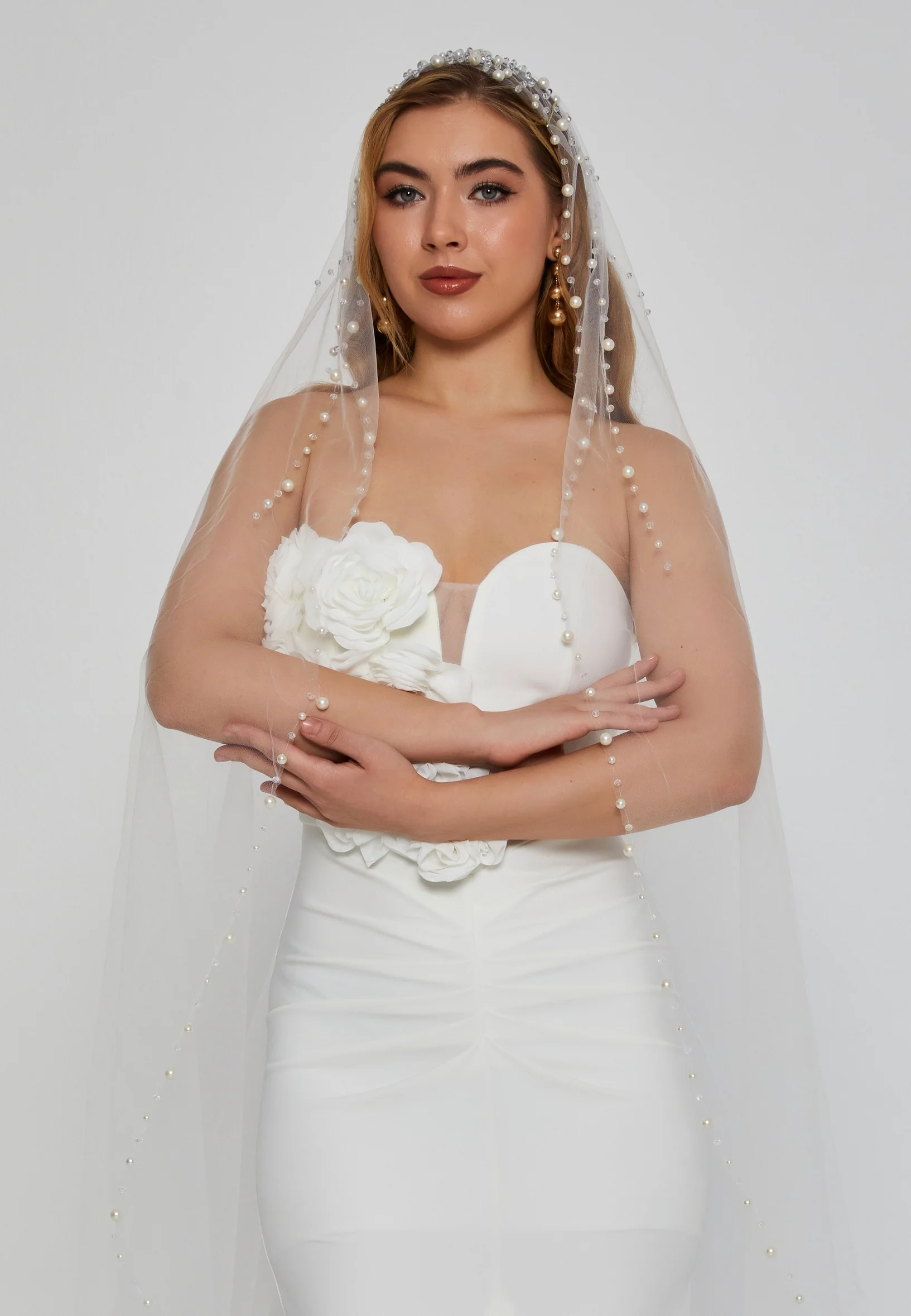 Beaded Section Single Tier Tulle Veil abaa010 (2,5 mt) - Image 7