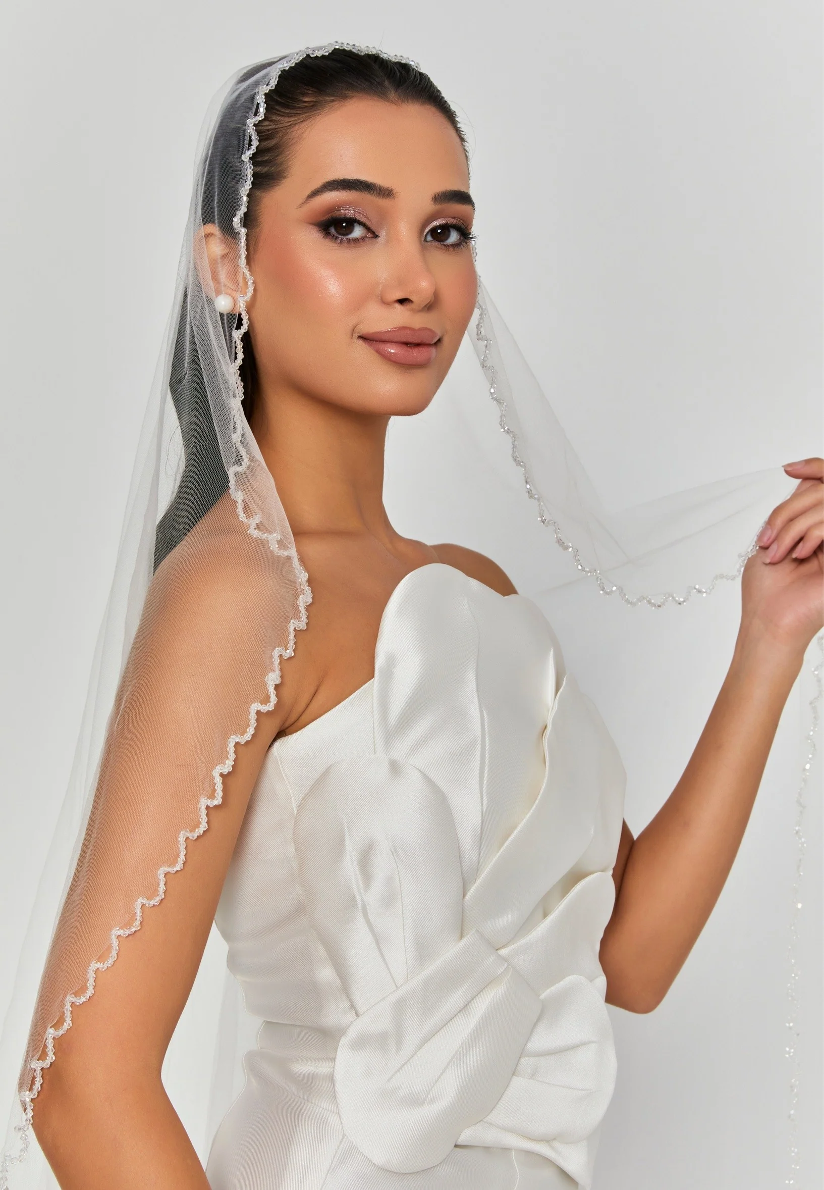 Beaded Section Single Tier Tulle Veil abaa08 (2 mt) - Image 5