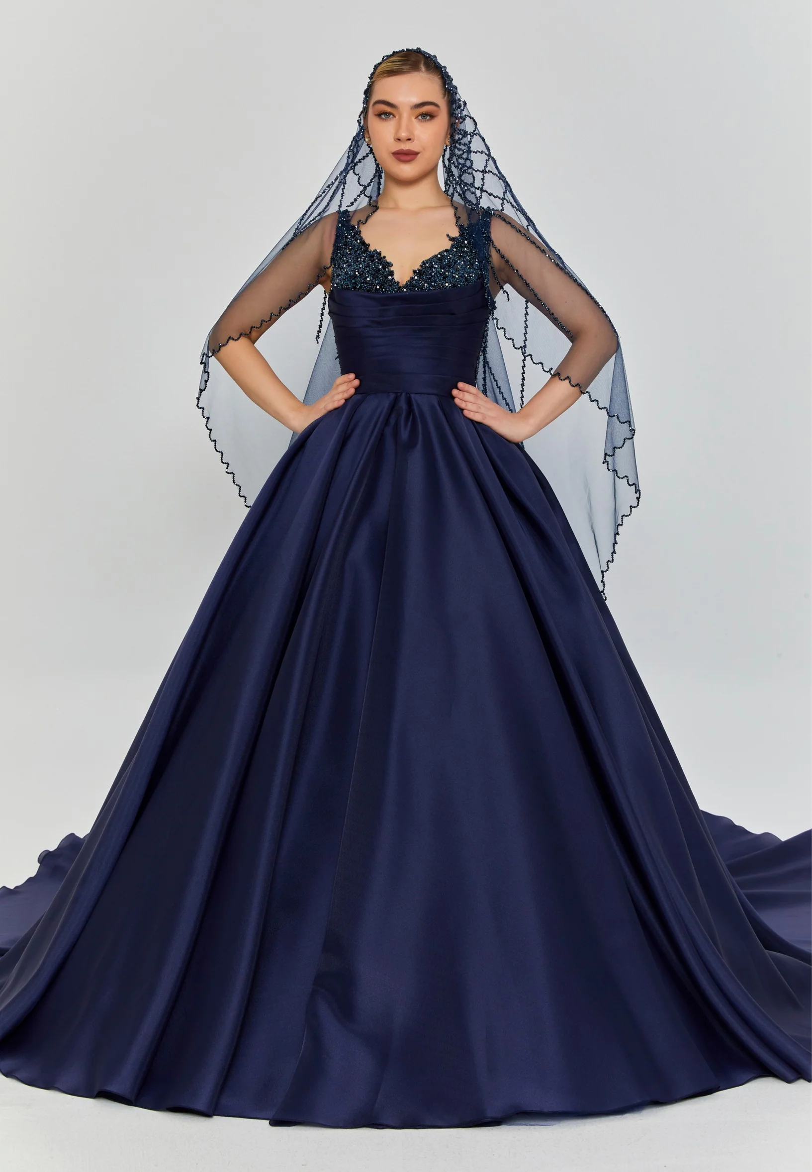 Beaded Section Single Tier Tulle Veil abbdvk180 - Image 11