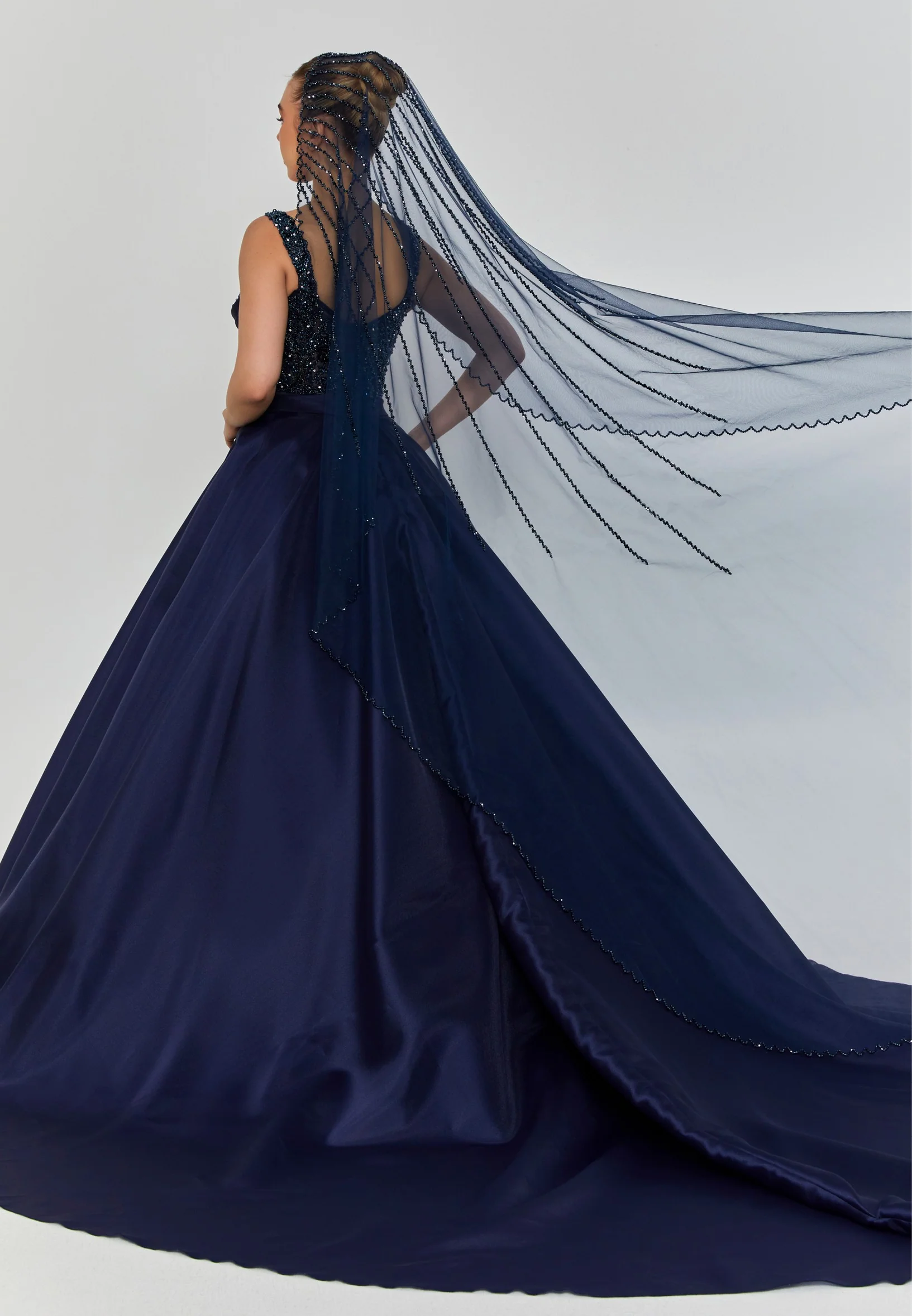 Beaded Section Single Tier Tulle Veil abbdvk180 - Image 12