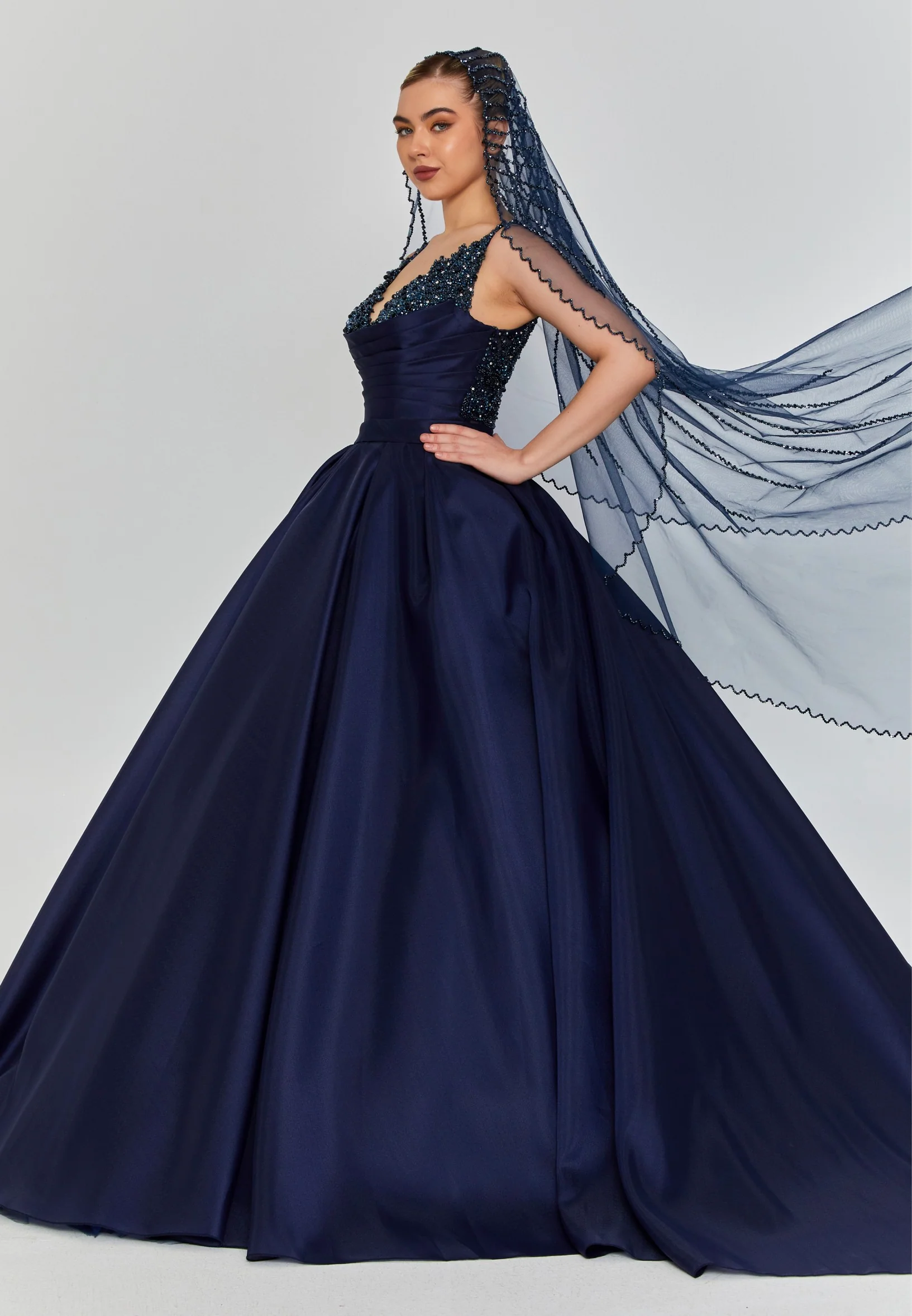 Beaded Section Single Tier Tulle Veil abbdvk180 - Image 13