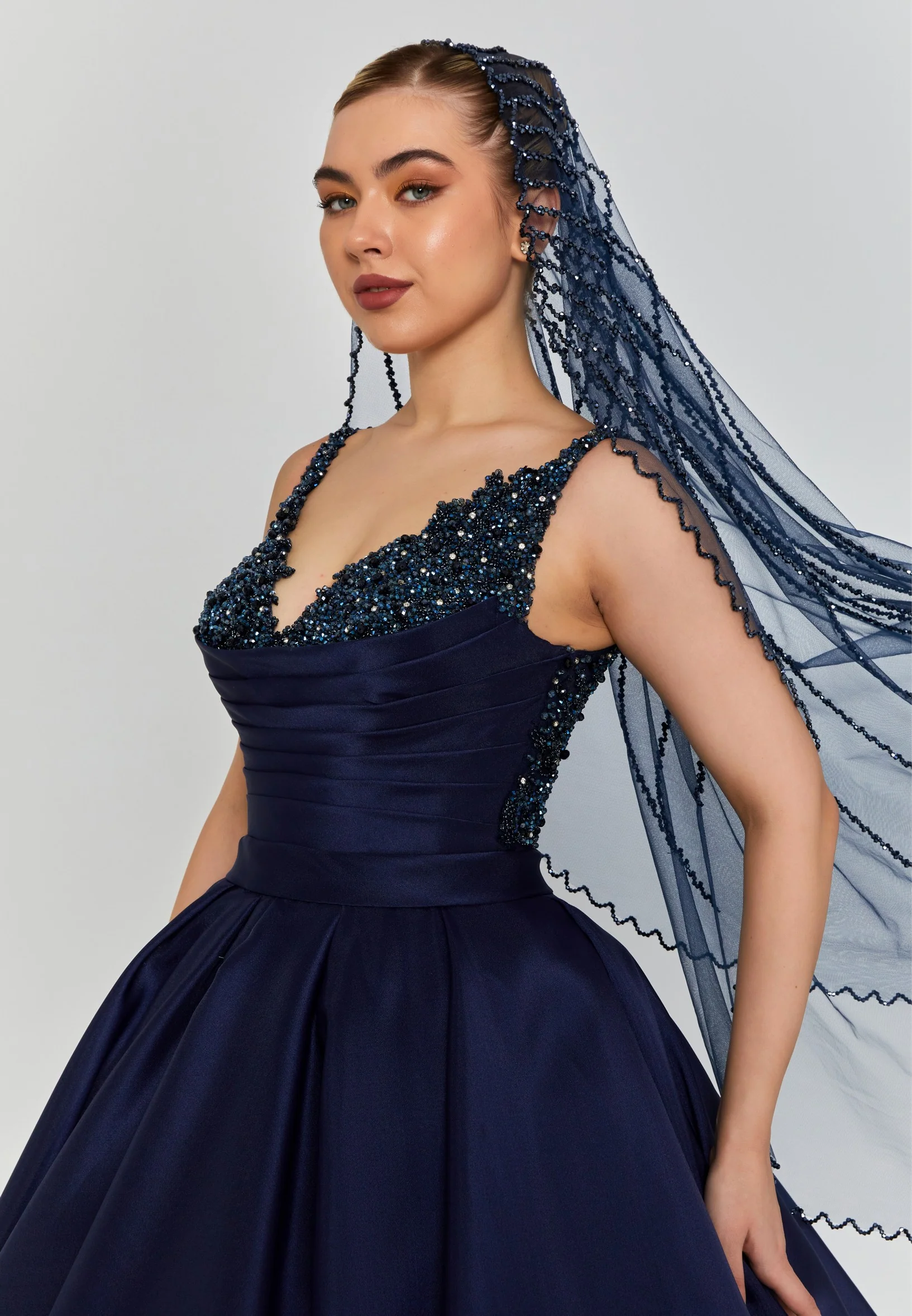 Beaded Section Single Tier Tulle Veil abbdvk180 - Image 15