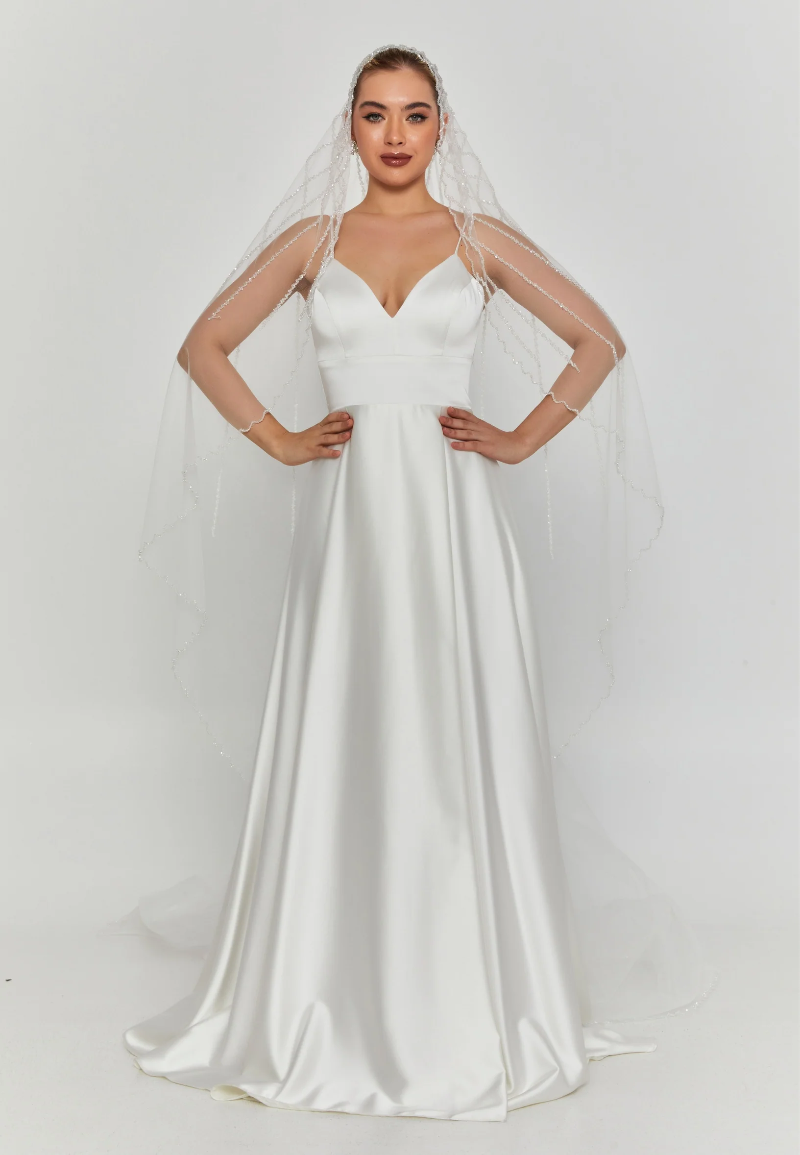 Beaded Section Single Tier Tulle Veil abbdvk180 - Image 16