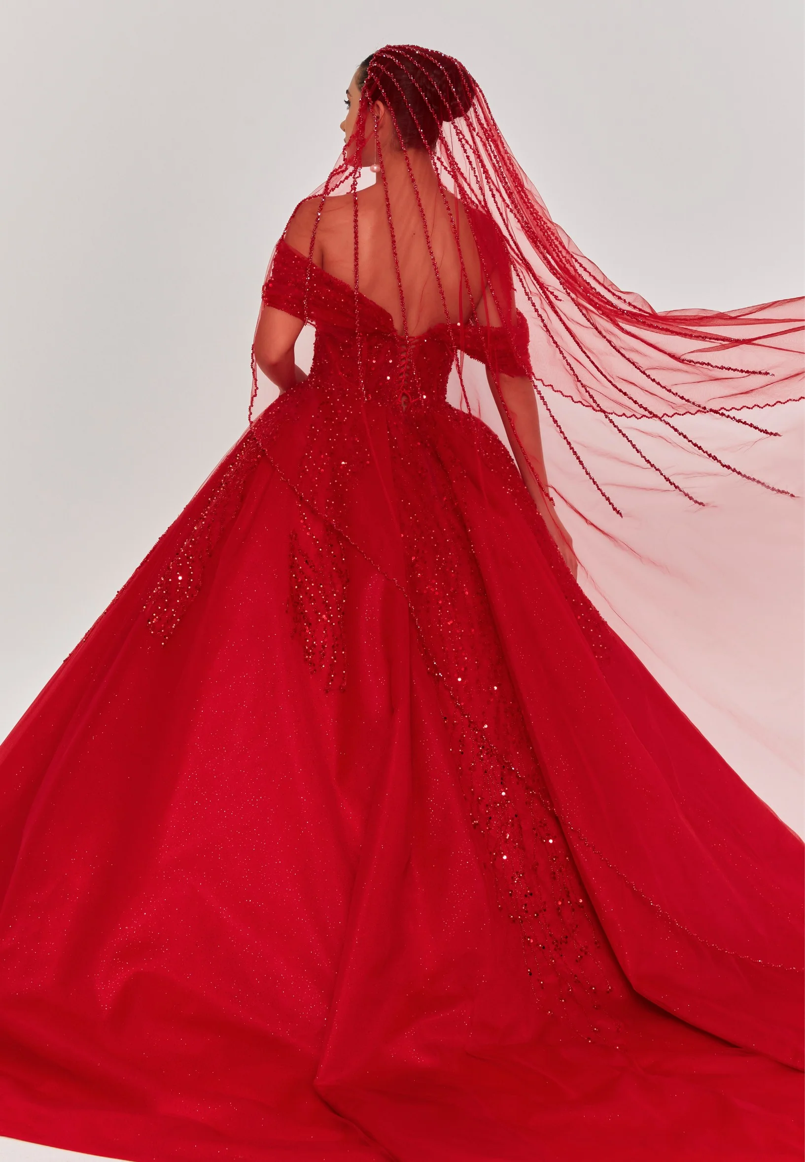 Beaded Section Single Tier Tulle Veil abbdvk180 - Image 22