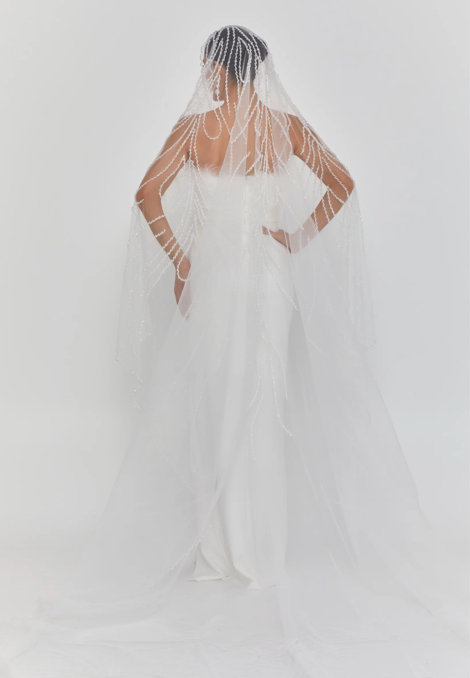 Beaded Section Single Tier Tulle Veil abbdvk200 - Image 2
