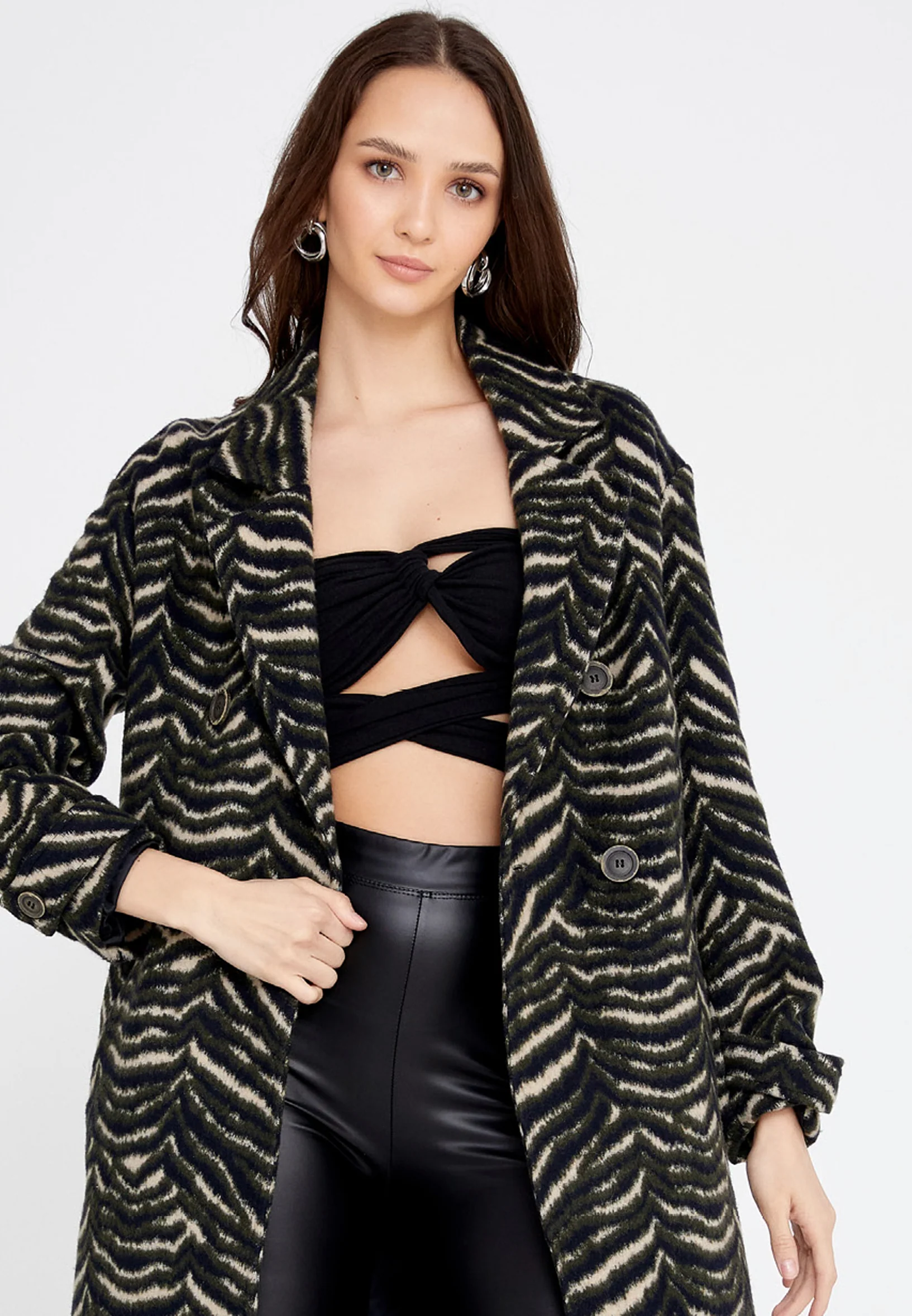 Cotton Printed Regular Coat esl-zebra