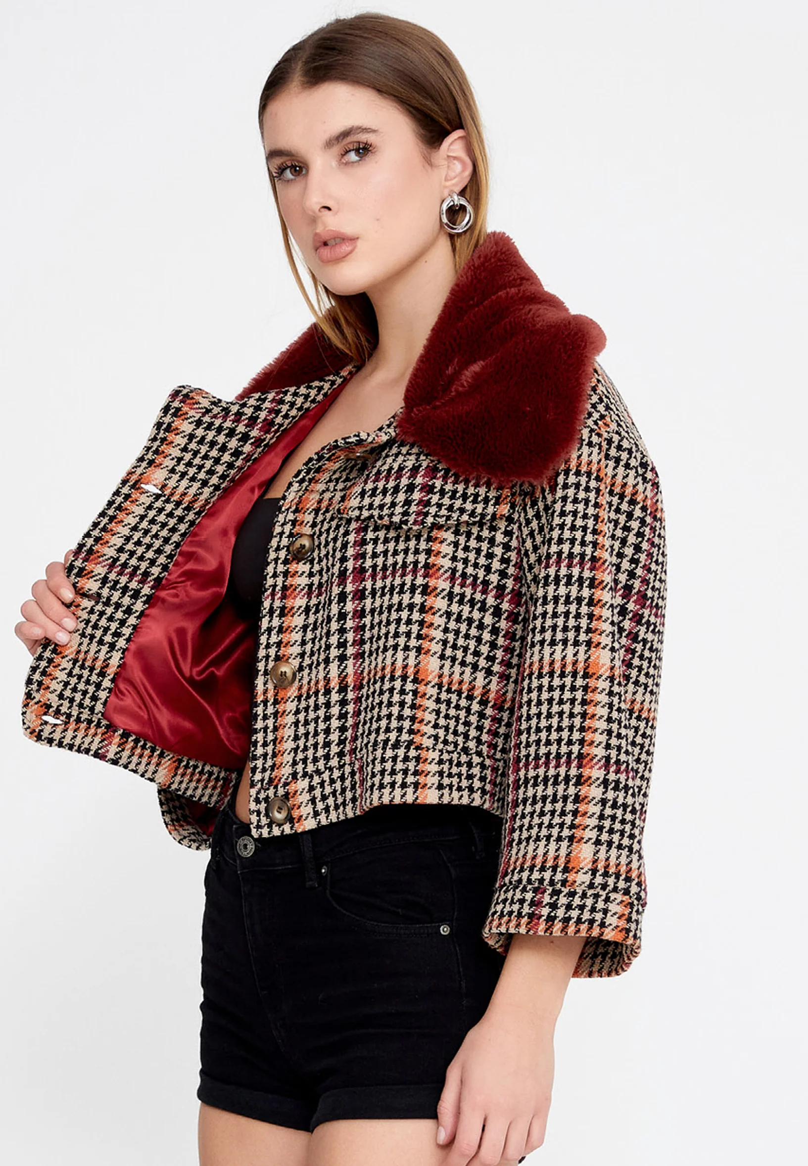 Knitwear Plaid Regular Coat esl191035