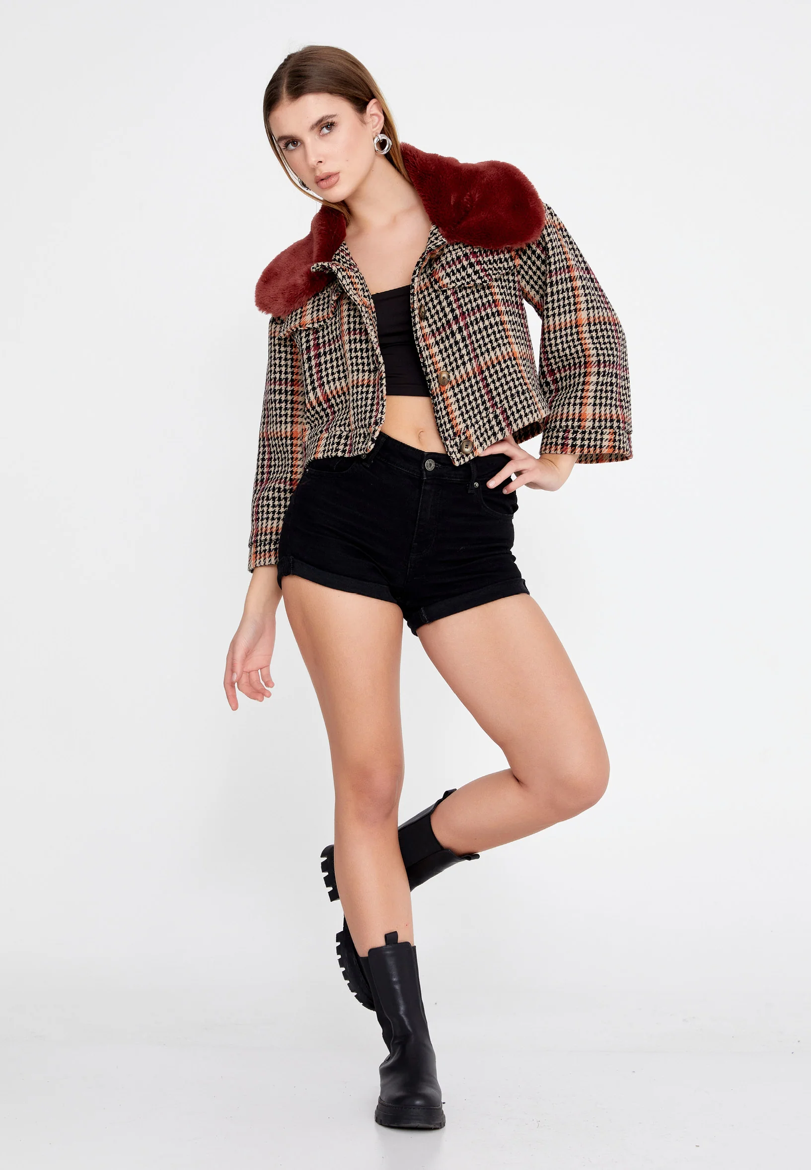 Knitwear Plaid Regular Coat esl191035 - Image 2