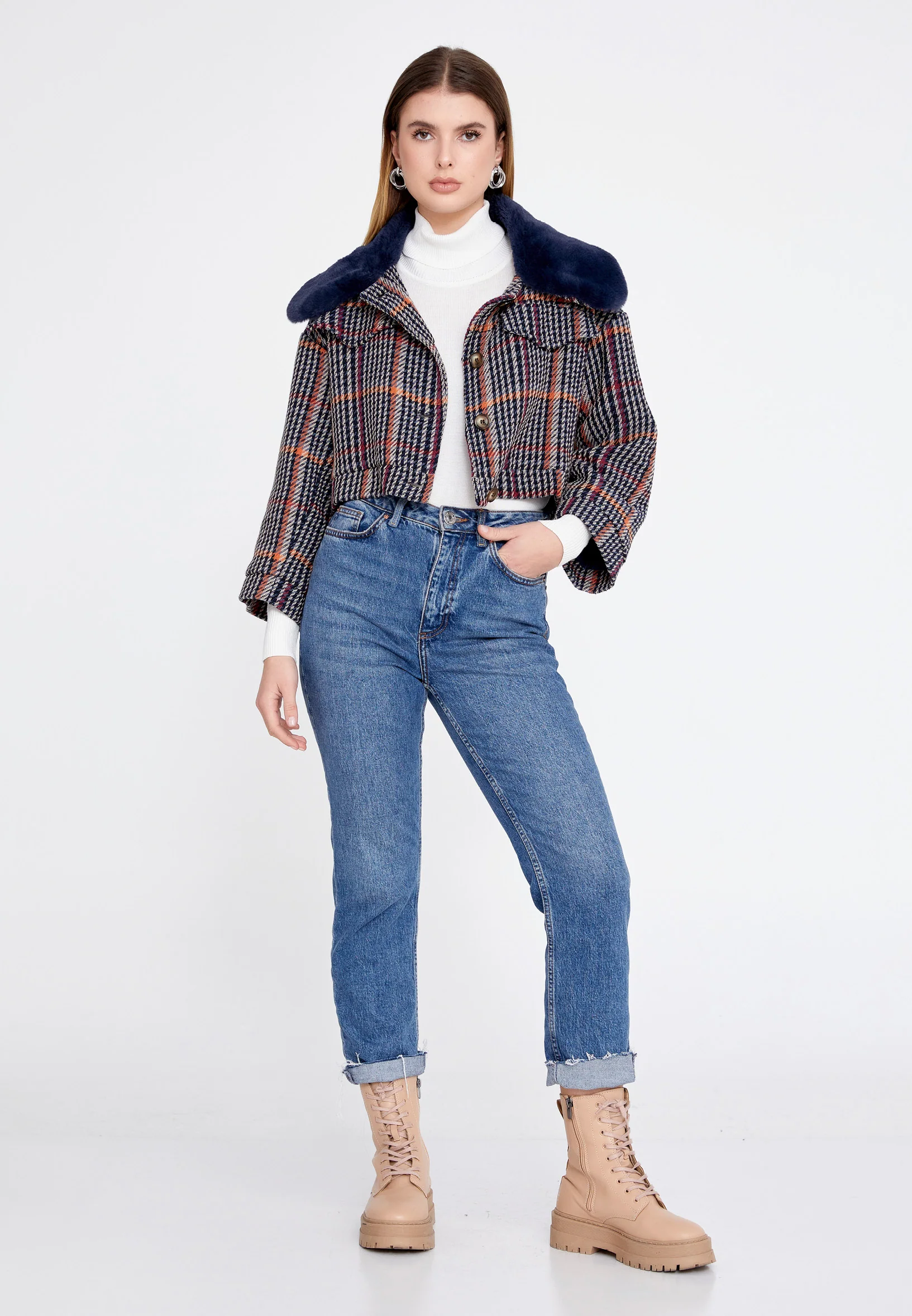 Knitwear Plaid Regular Coat esl191035 - Image 6