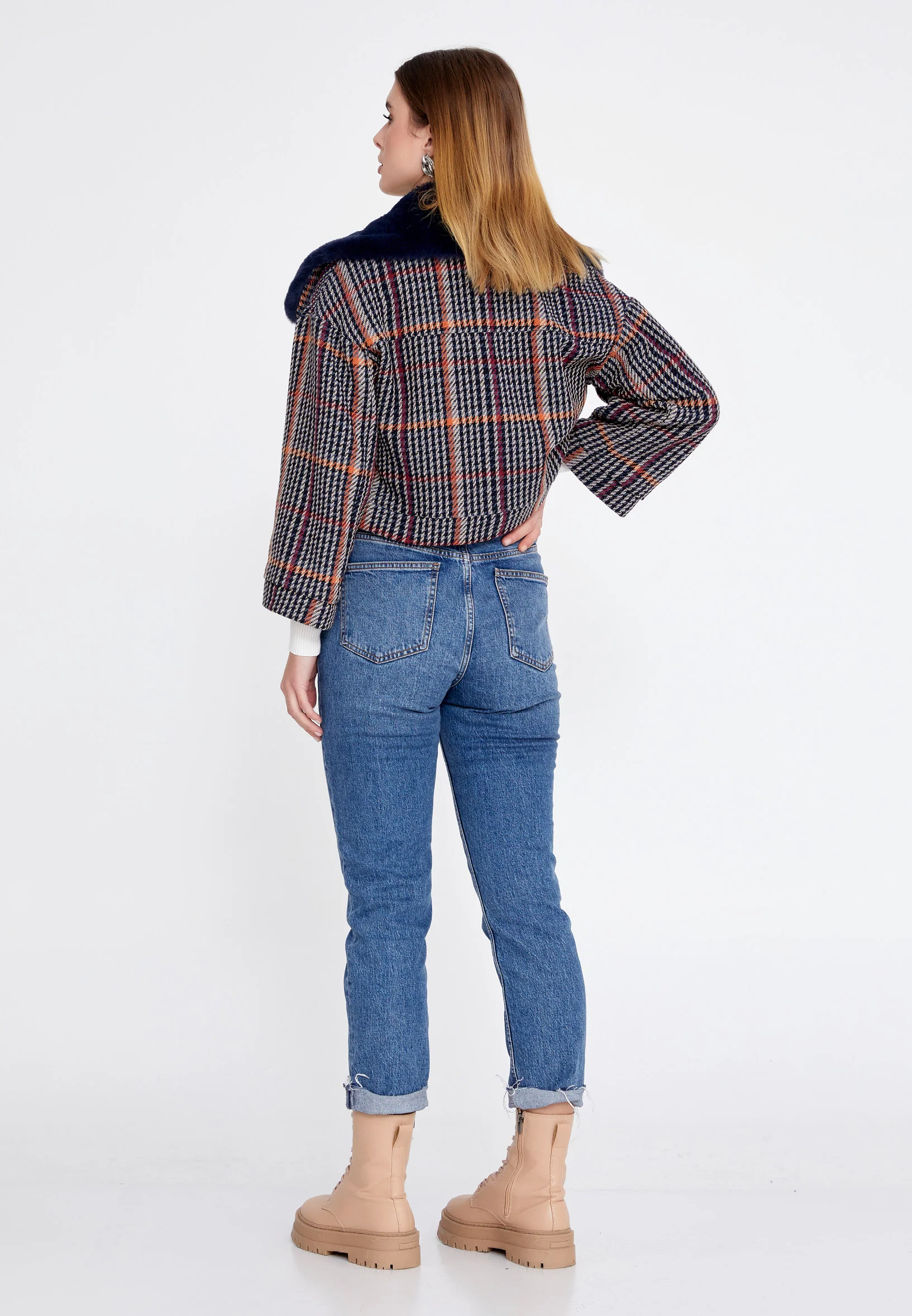 Knitwear Plaid Regular Coat esl191035 - Image 7