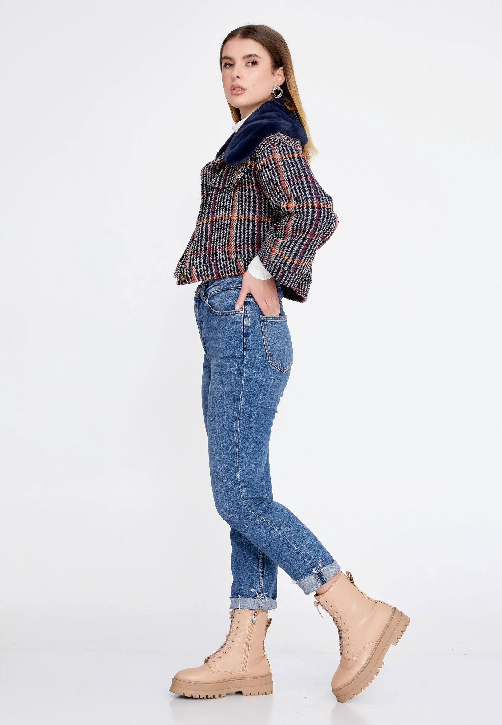 Knitwear Plaid Regular Coat esl191035 - Image 8