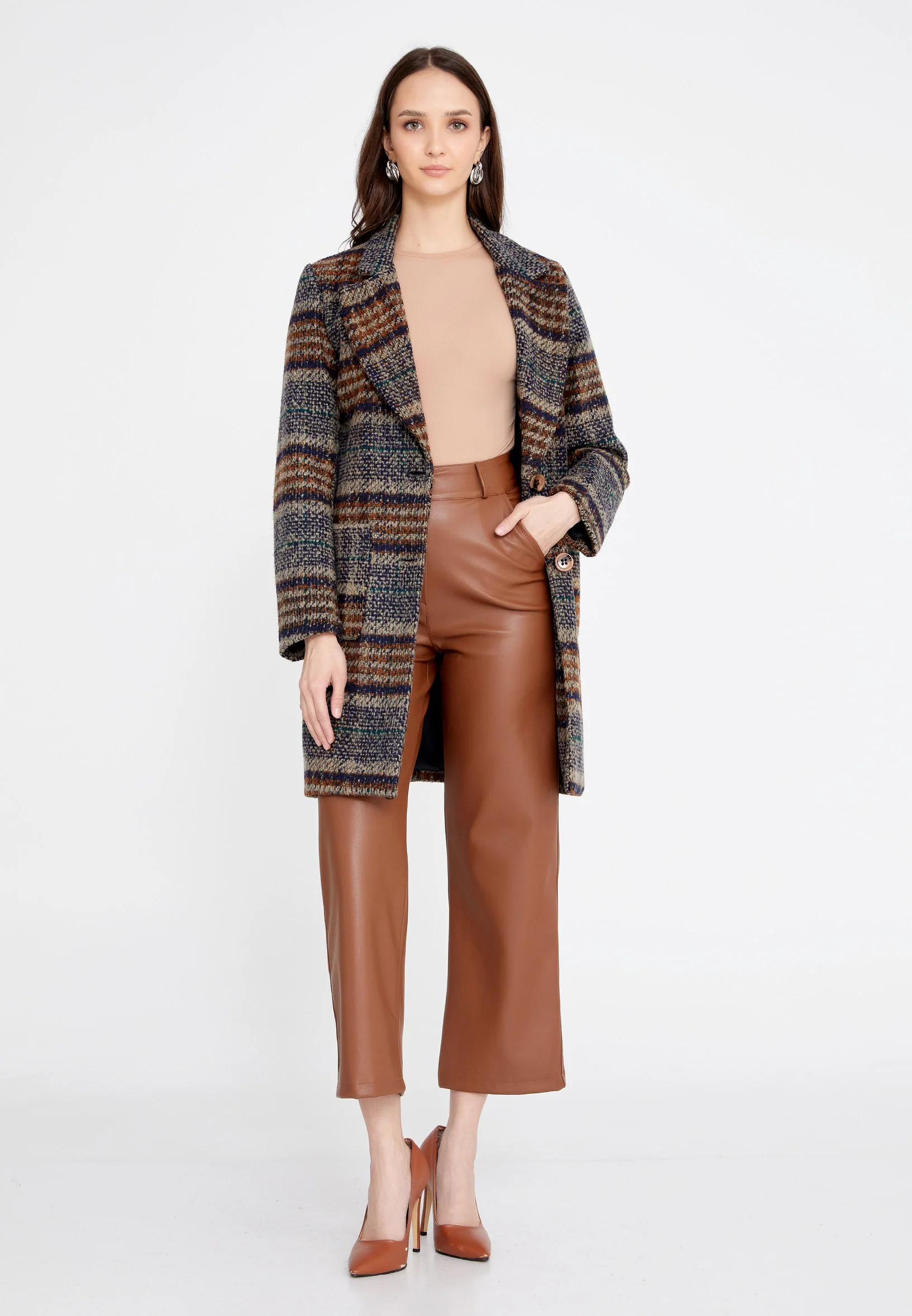 Knitwear Plaid Regular Coat esldg12584 - Image 2
