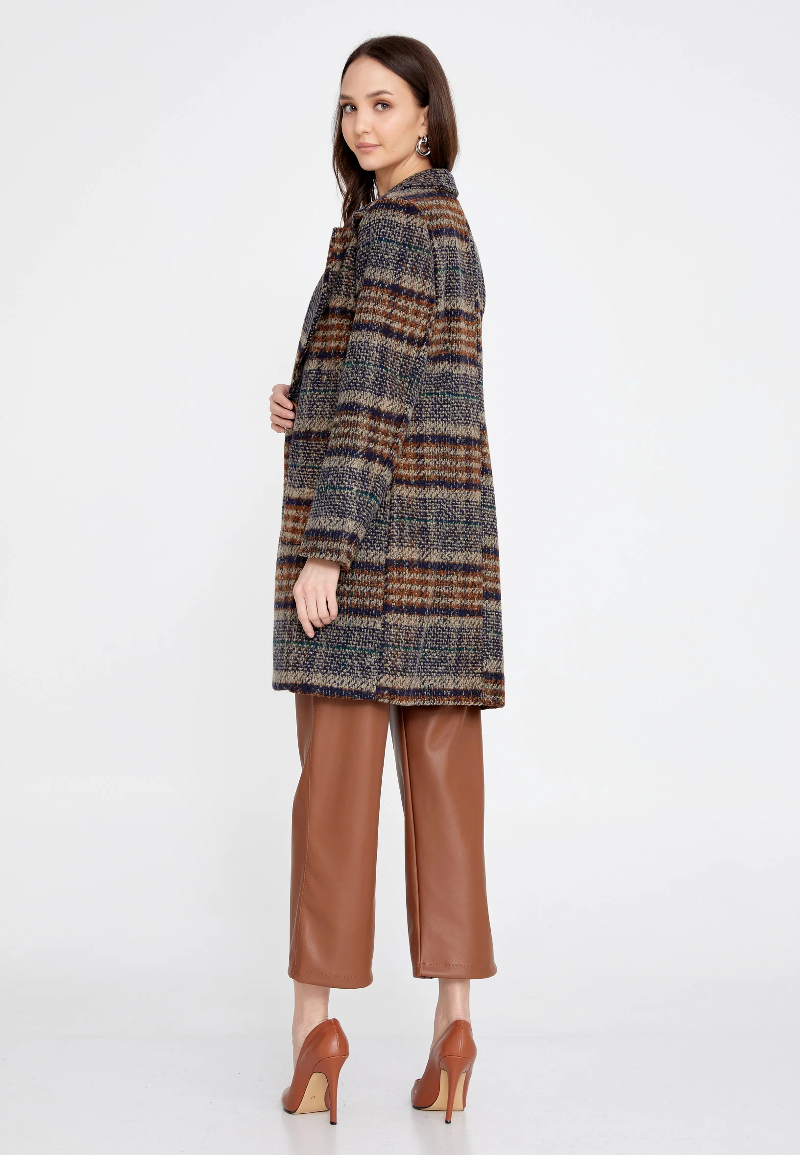 Knitwear Plaid Regular Coat esldg12584 - Image 4