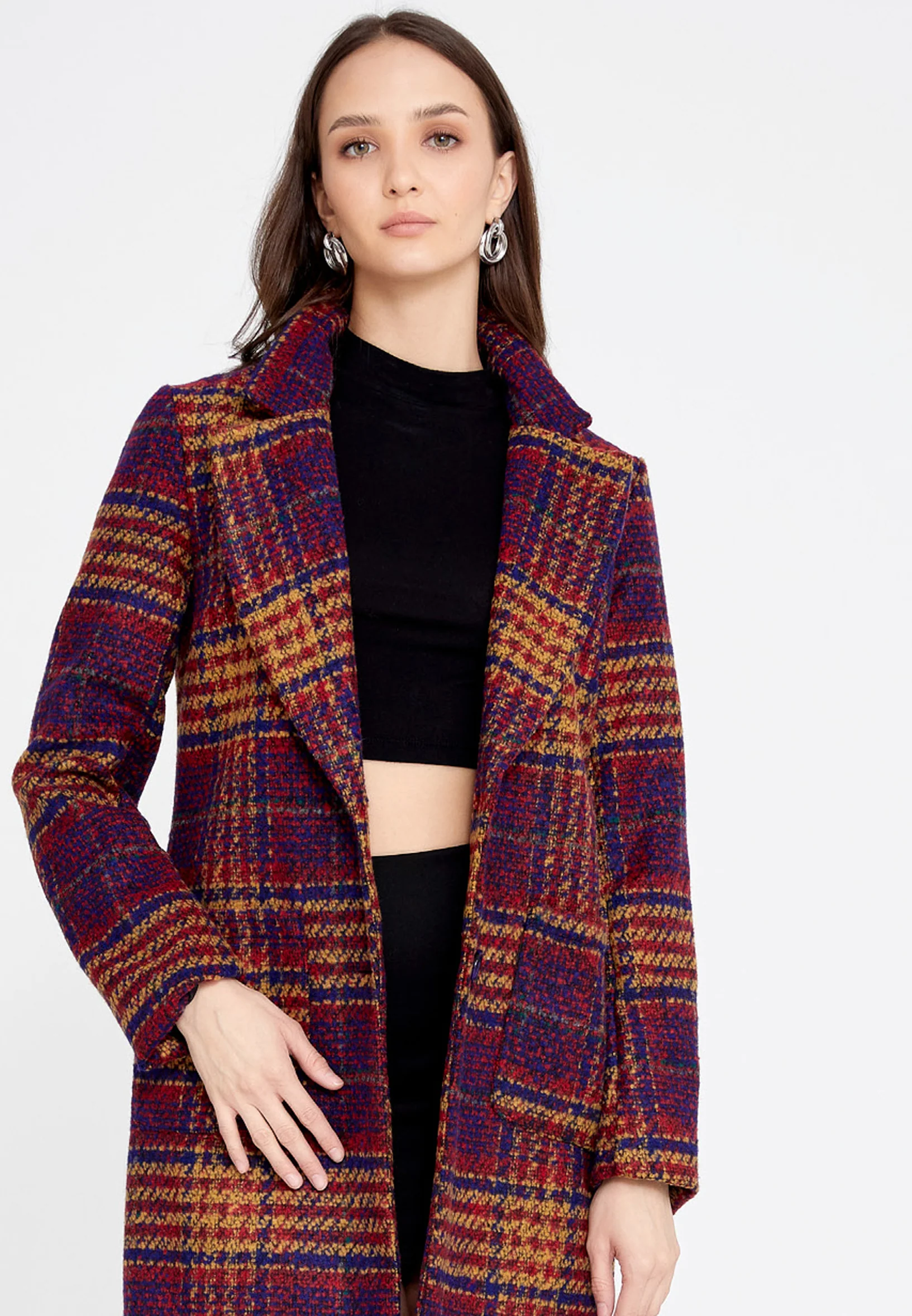 Knitwear Plaid Regular Coat esldg12584 - Image 5