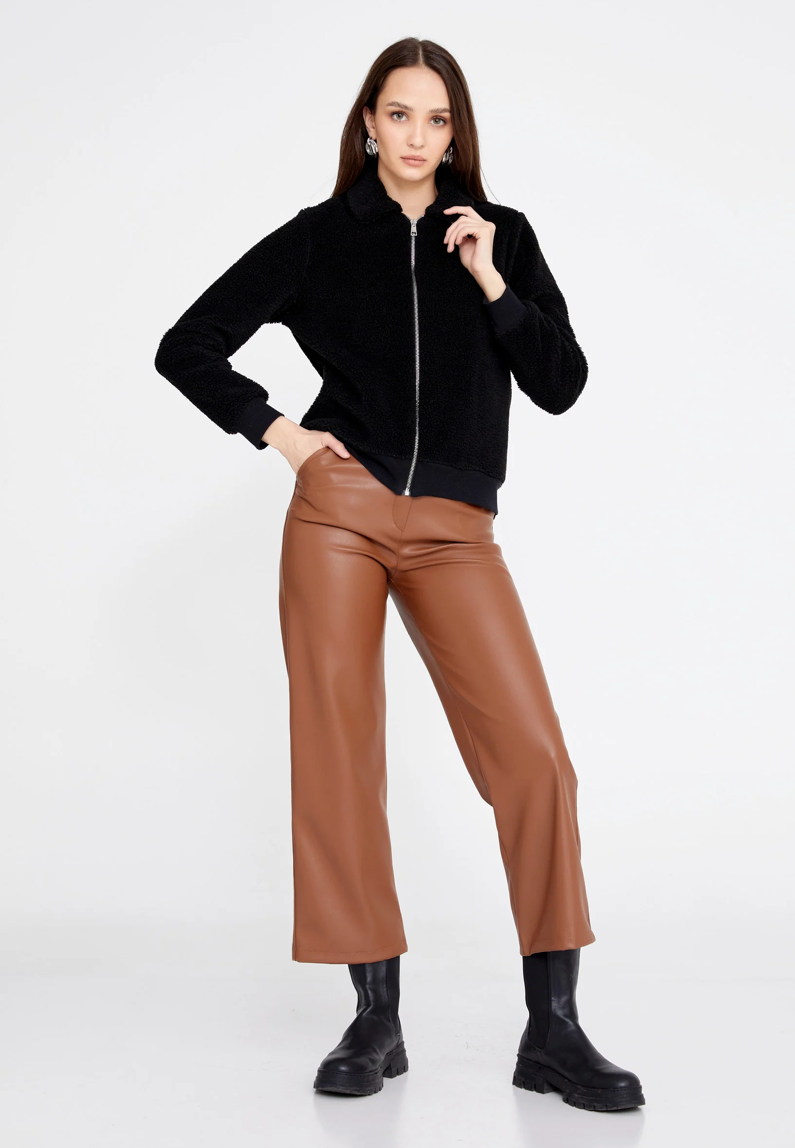 Knitwear Solid Color Regular Coat eslzeg1218 - Image 2