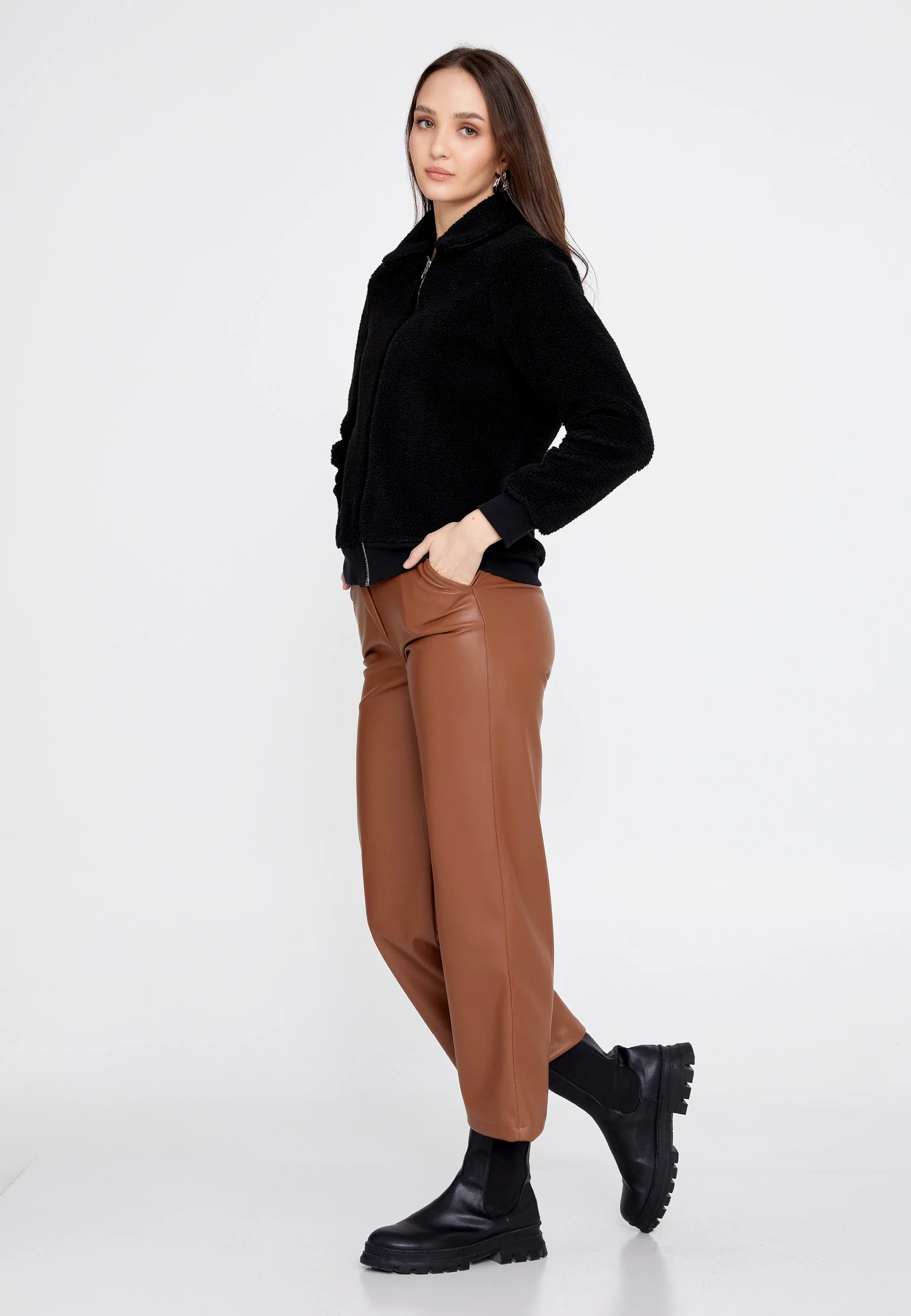 Knitwear Solid Color Regular Coat eslzeg1218 - Image 3