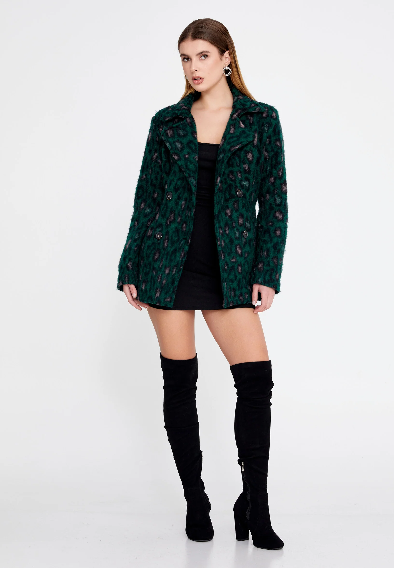 Lana Wool Animal Print Regular Coat clf16158 - Image 10