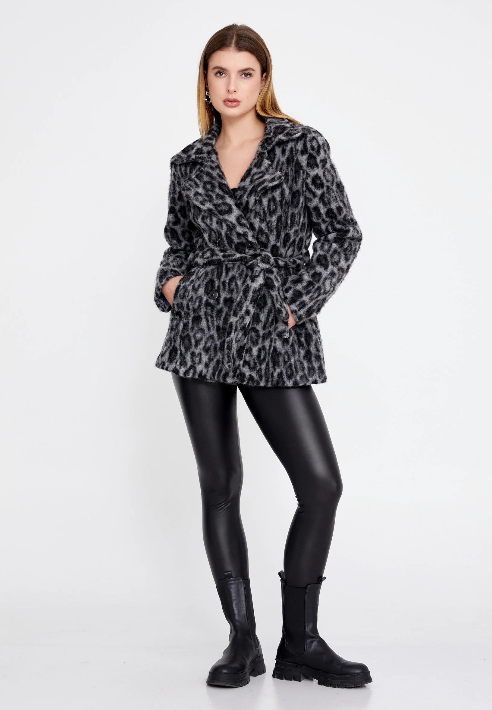 Lana Wool Animal Print Regular Coat clf16158 - Image 14