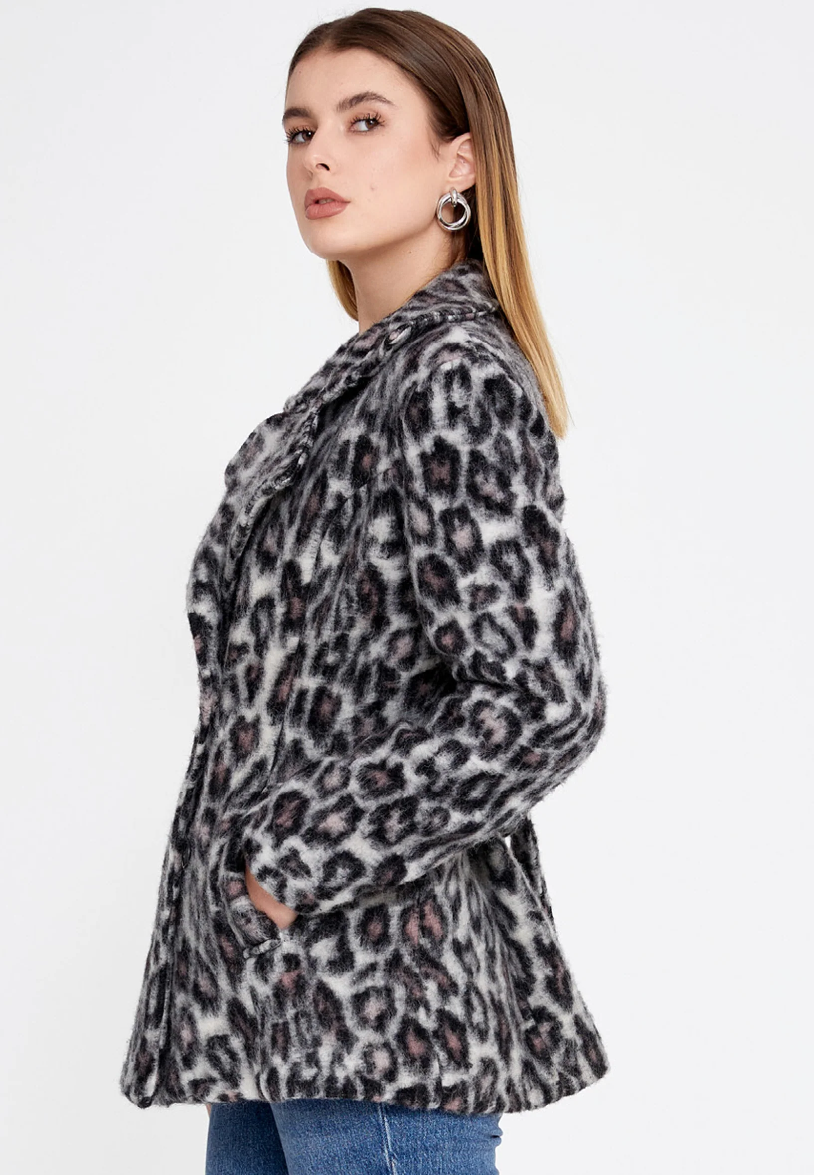 Lana Wool Animal Print Regular Coat clf16158 - Image 5