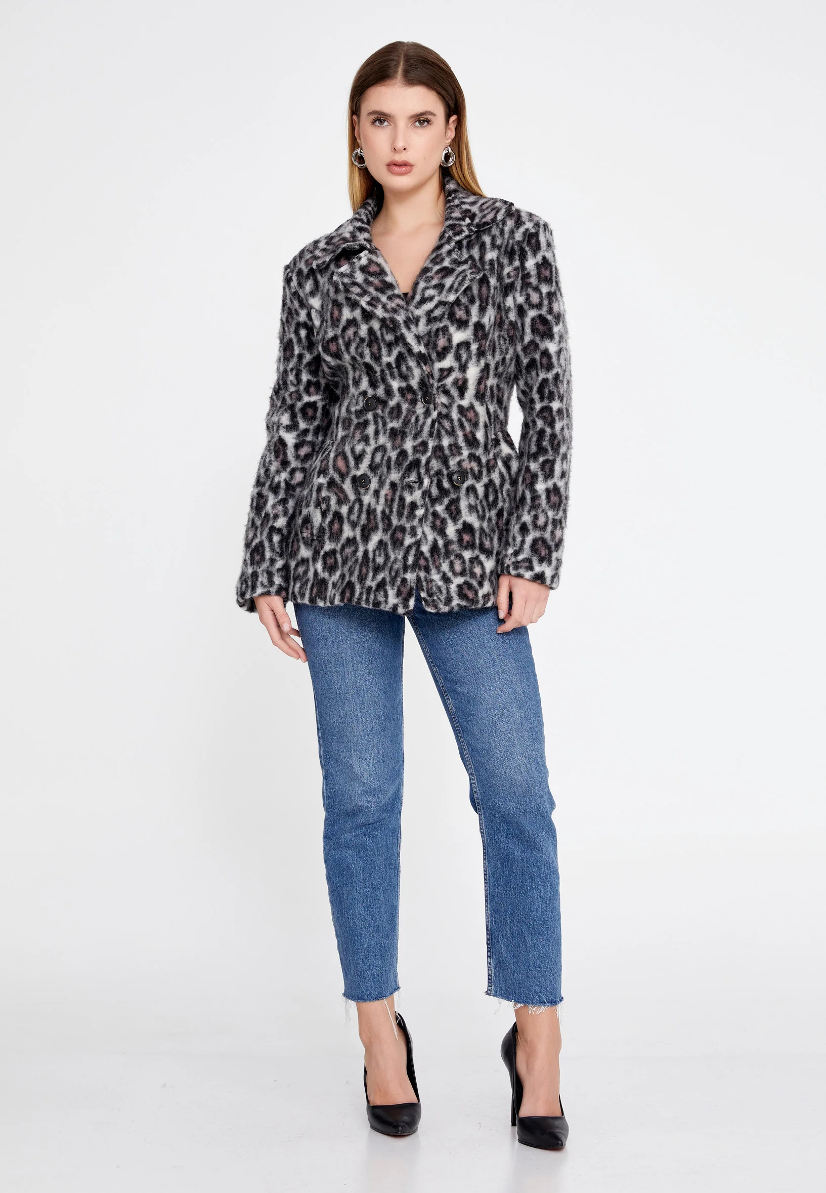 Lana Wool Animal Print Regular Coat clf16158 - Image 6