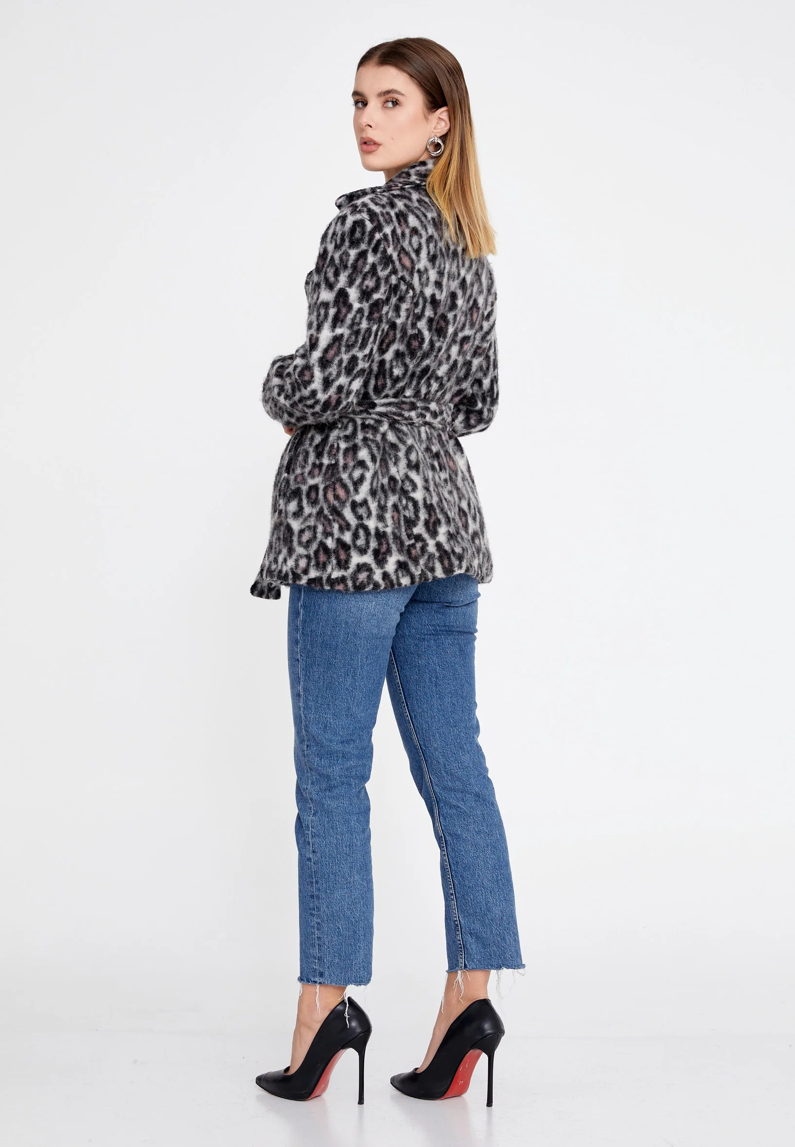 Lana Wool Animal Print Regular Coat clf16158 - Image 7