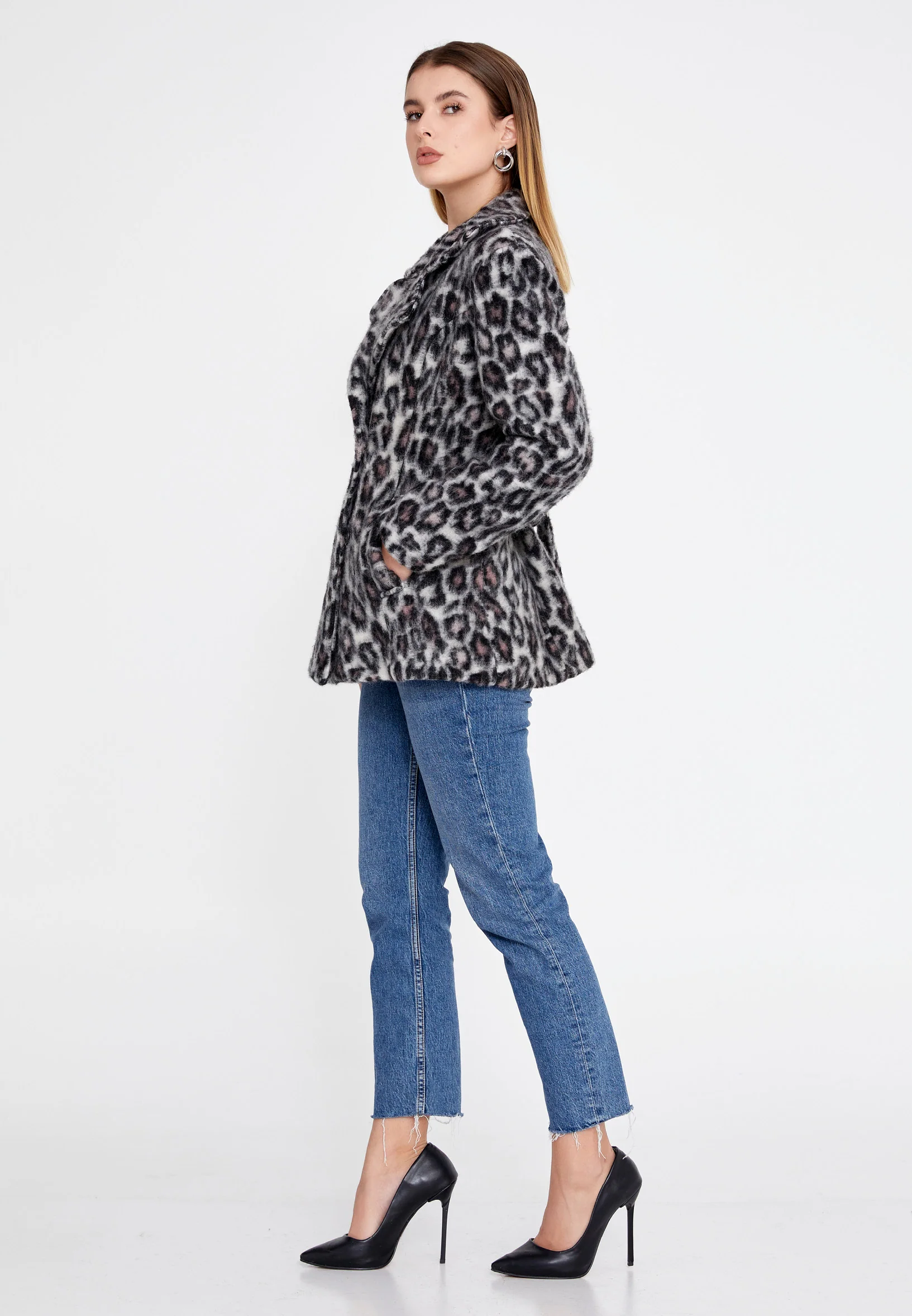 Lana Wool Animal Print Regular Coat clf16158 - Image 8