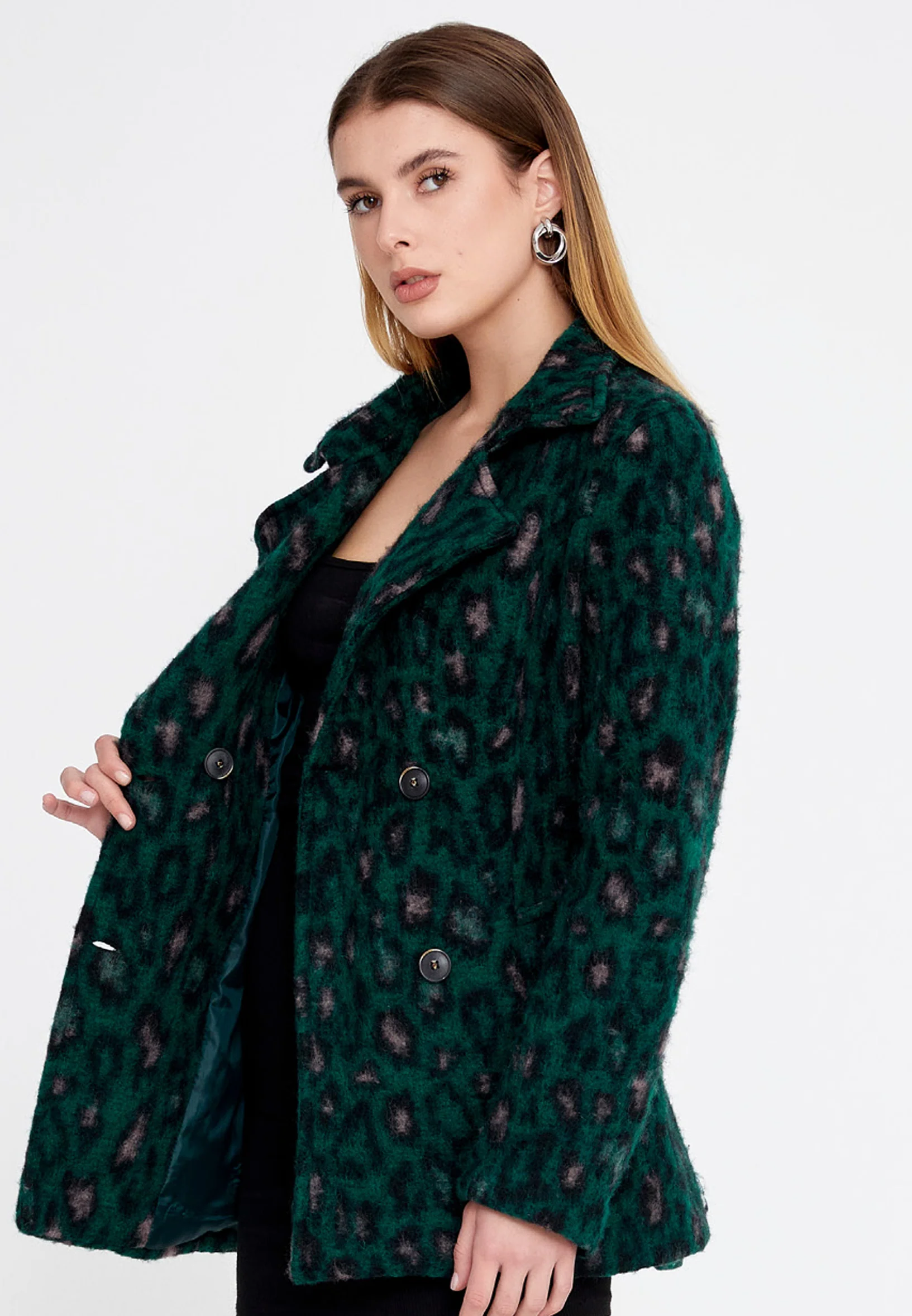 Lana Wool Animal Print Regular Coat clf16158 - Image 9