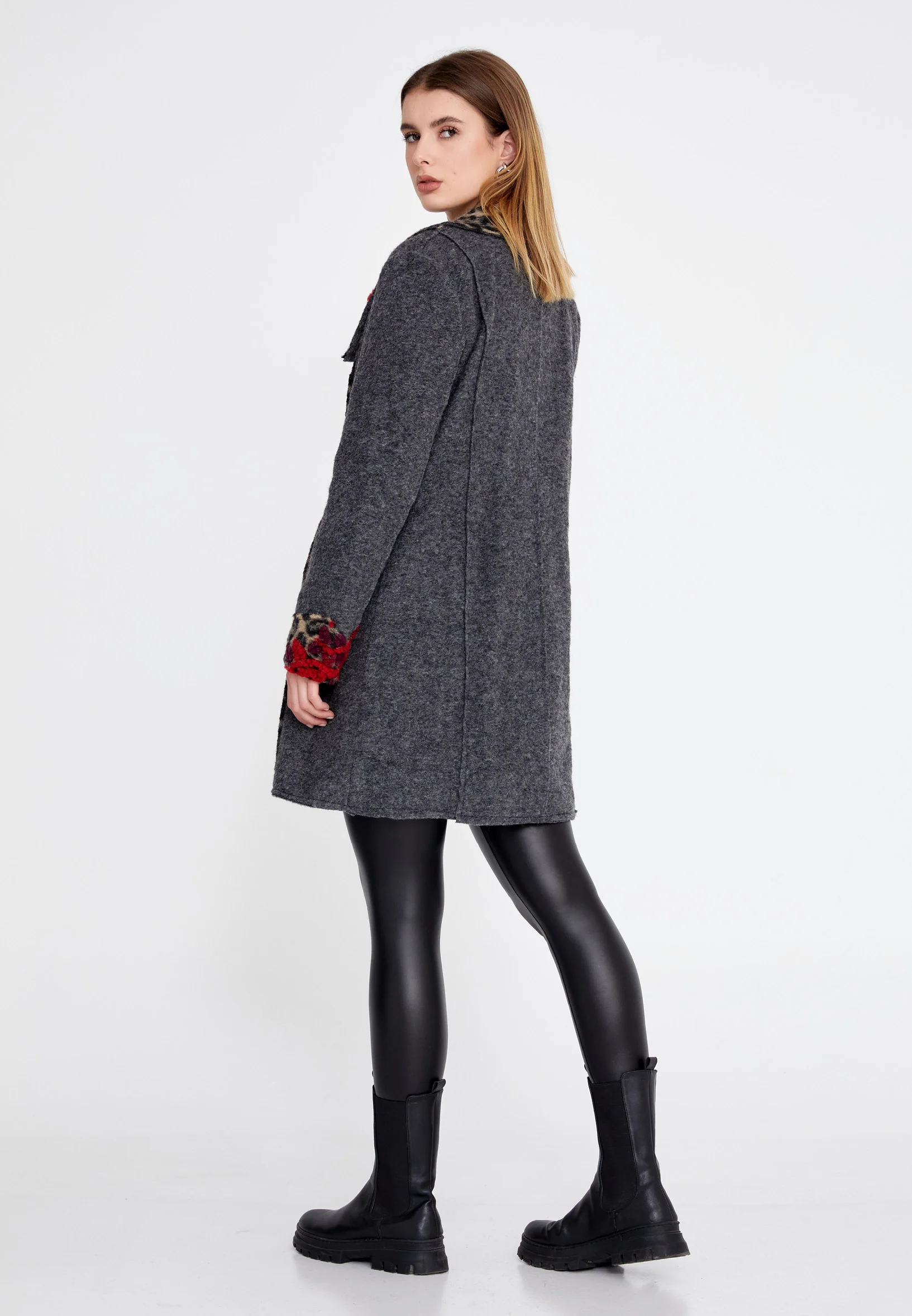 Lana Wool Animal Print Regular Coat clf16170 - Image 11