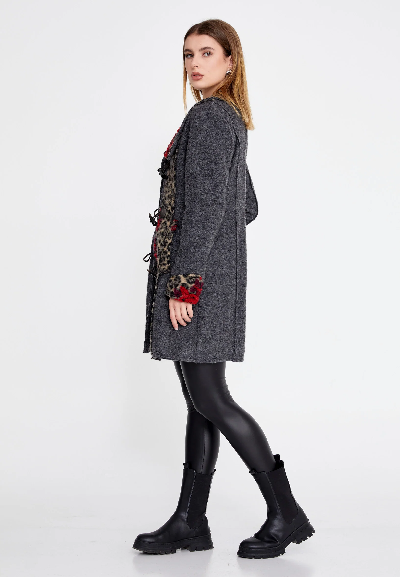 Lana Wool Animal Print Regular Coat clf16170 - Image 12