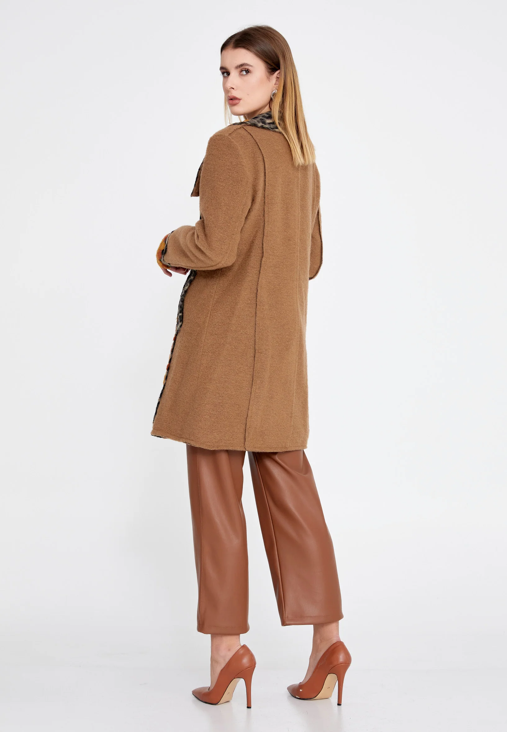 Lana Wool Animal Print Regular Coat clf16170 - Image 7