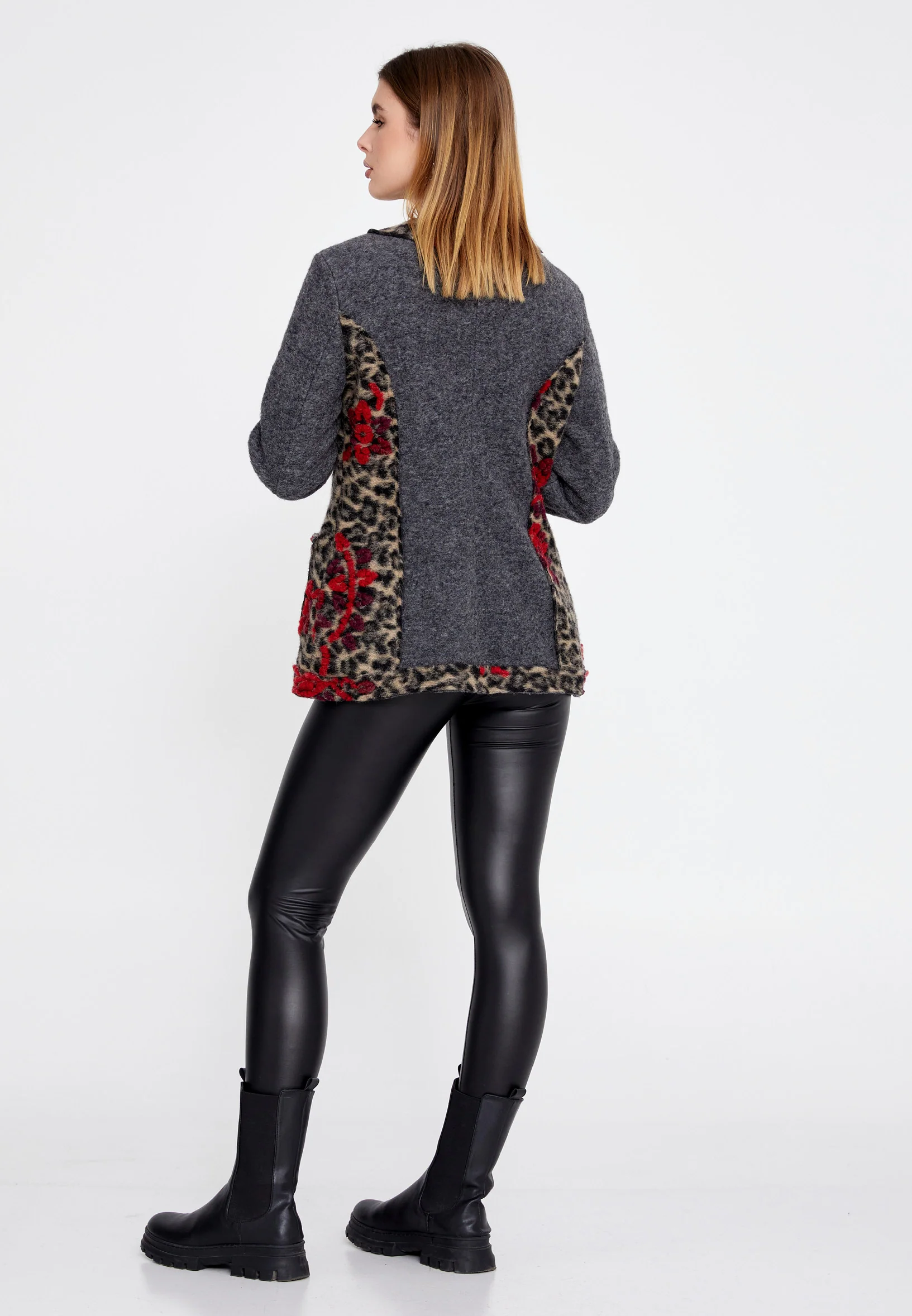Lana Wool Animal Print Regular Coat clf16177 - Image 11