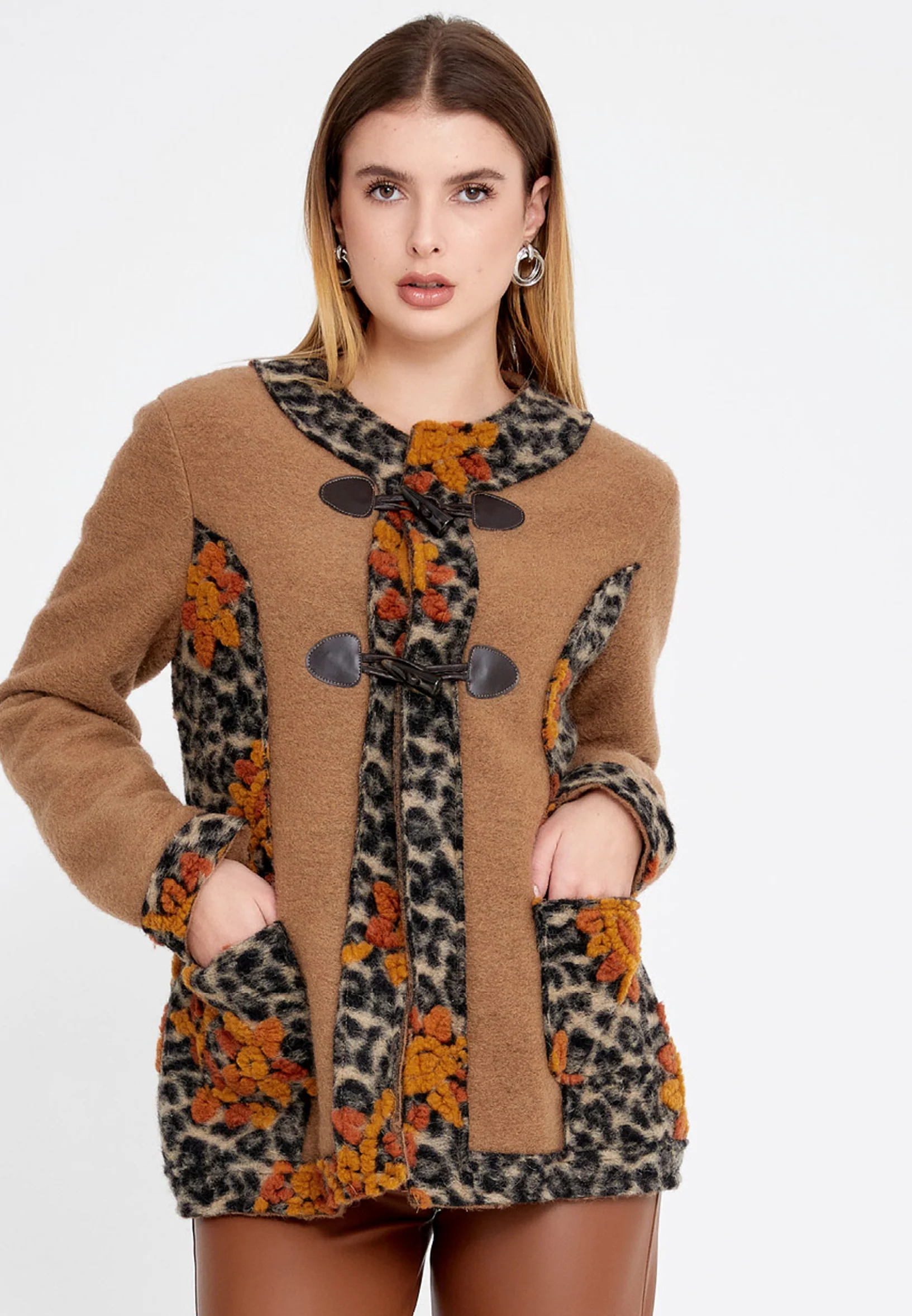 Lana Wool Animal Print Regular Coat clf16177 - Image 5