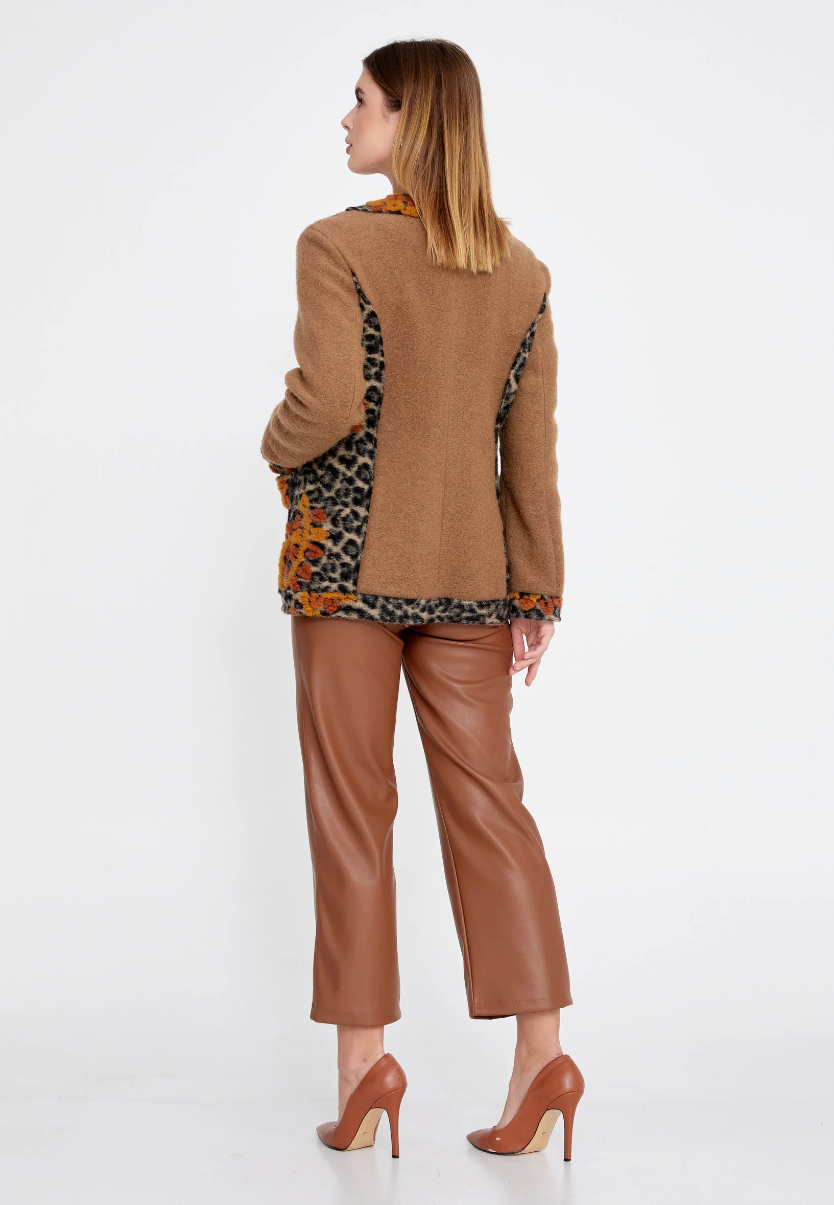 Lana Wool Animal Print Regular Coat clf16177 - Image 7
