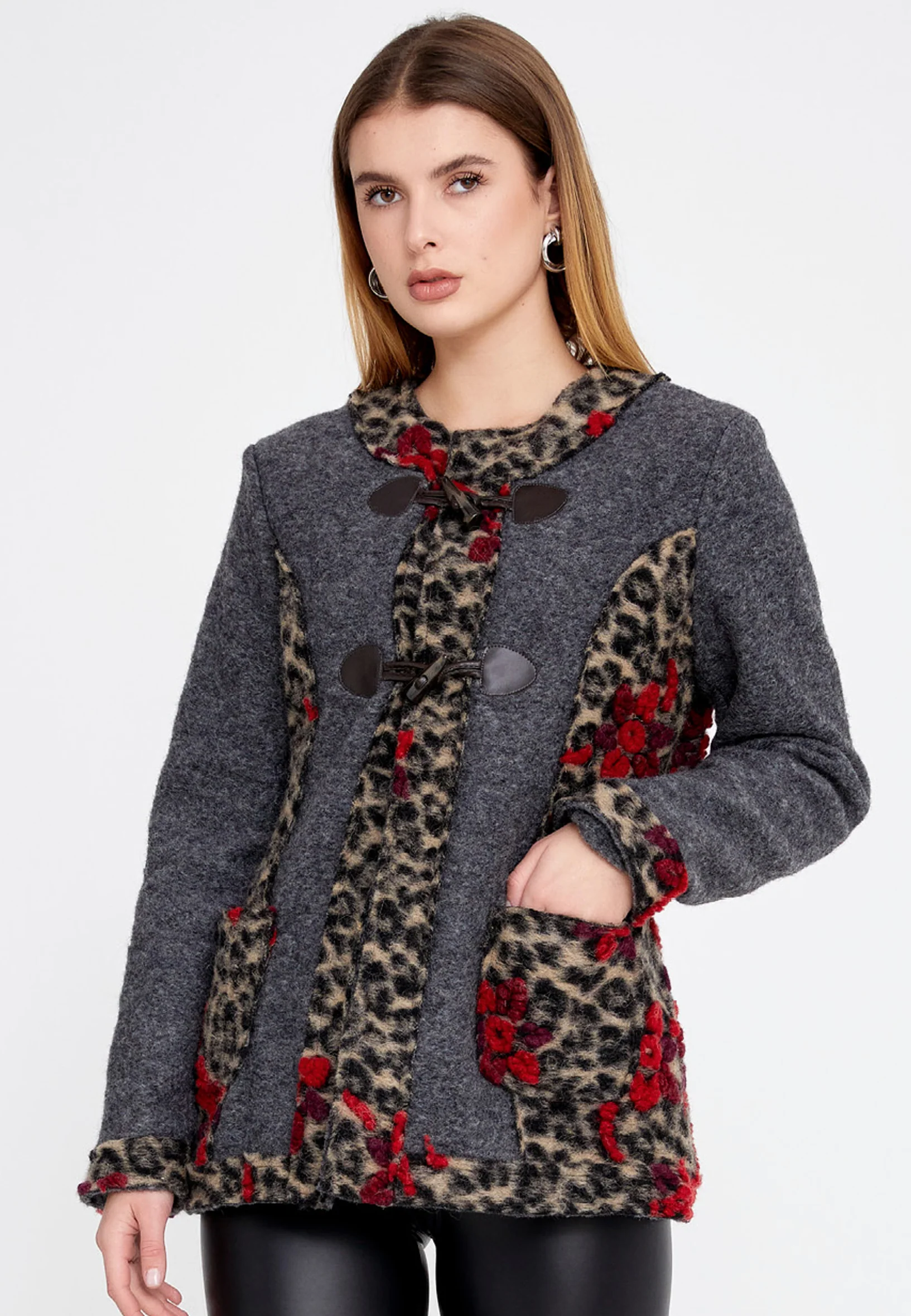Lana Wool Animal Print Regular Coat clf16177 - Image 9