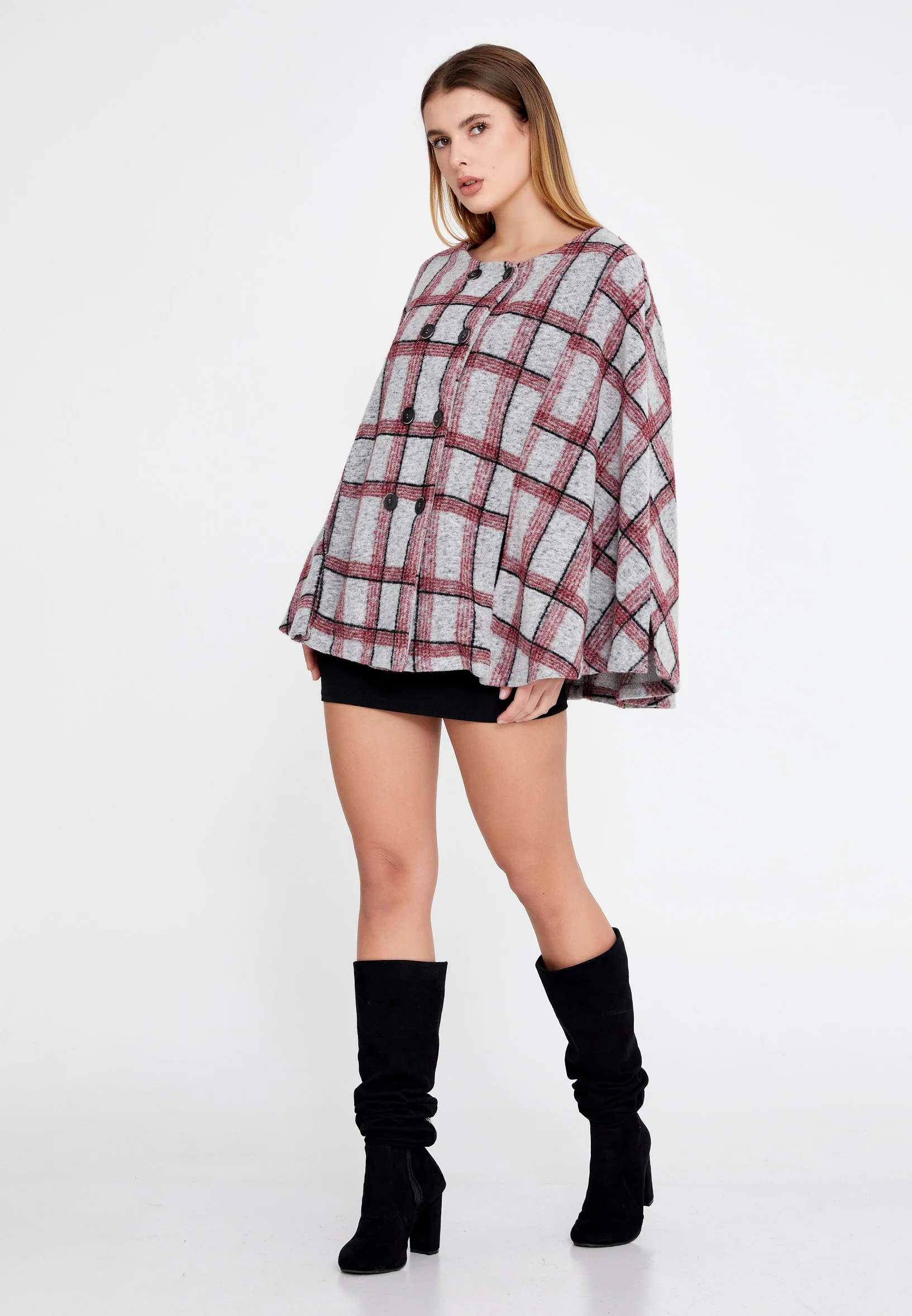 Lana Wool Plaid Regular Coat clf16079 - Image 11