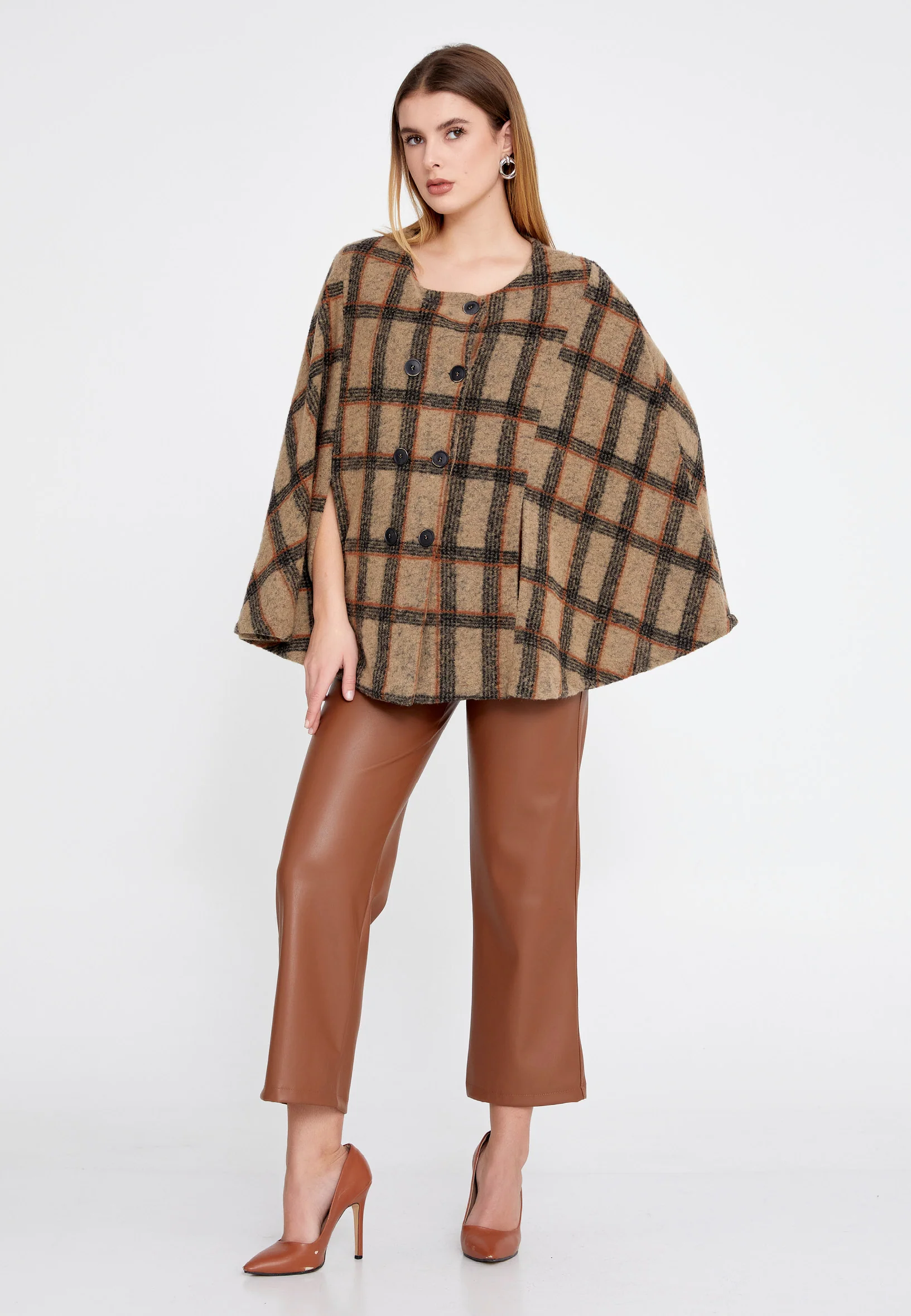 Lana Wool Plaid Regular Coat clf16079 - Image 13