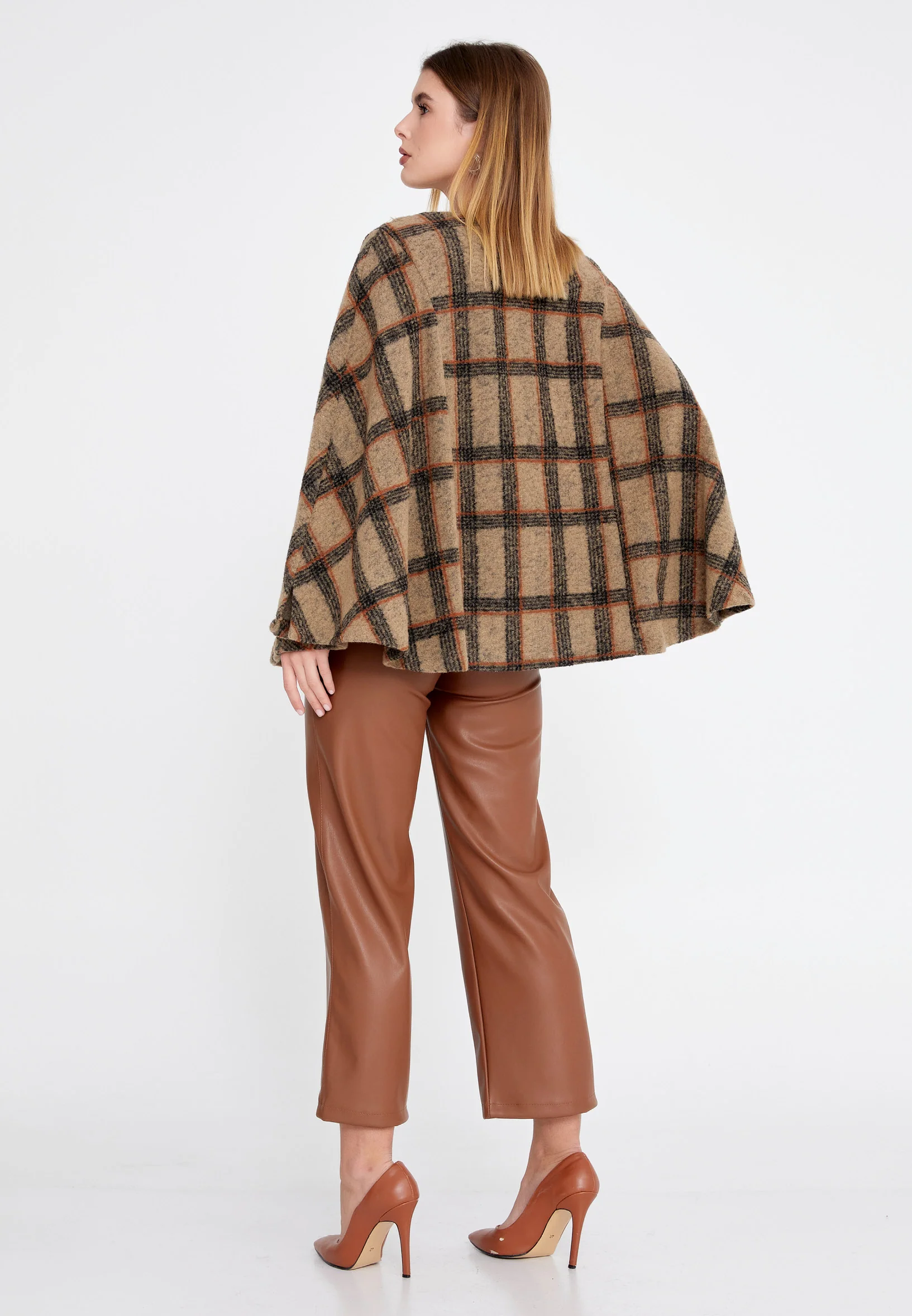 Lana Wool Plaid Regular Coat clf16079 - Image 14
